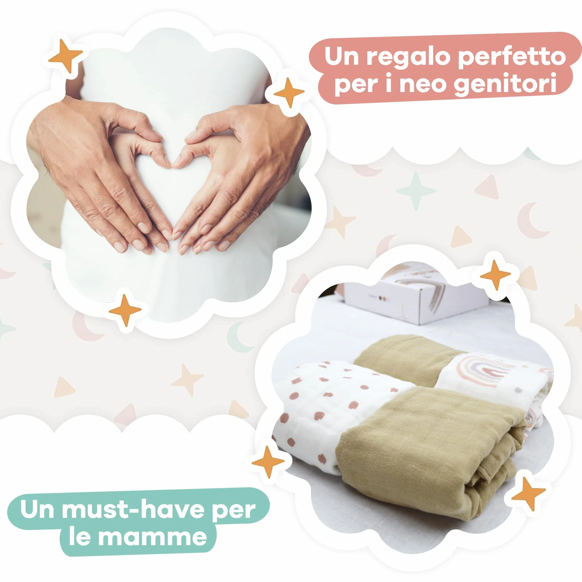 Set 6 quadrotti cotone neonato 30x30 cm Super soffici Beige