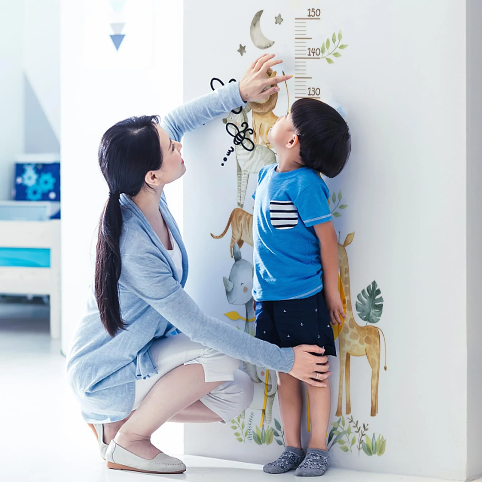 Forhome Adesivo Murale Autoadesivo Tabella di Altezza per Bambini Animali della Foresta 50-150 cm