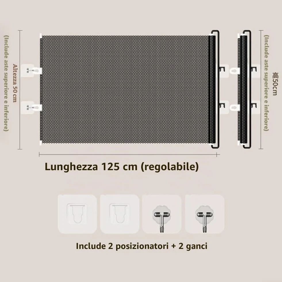 Cancello retrattile per gatti e cani 75x140 cm confini interni regolabili