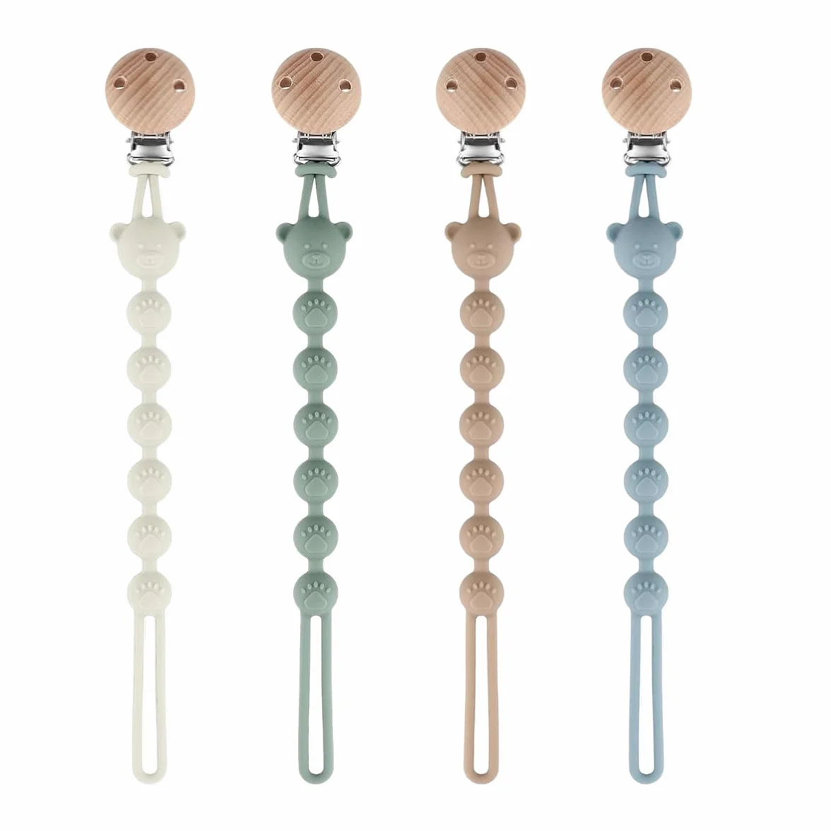 Portaciuccio in silicone per neonati 4 pezzi blu verde bianco kaki