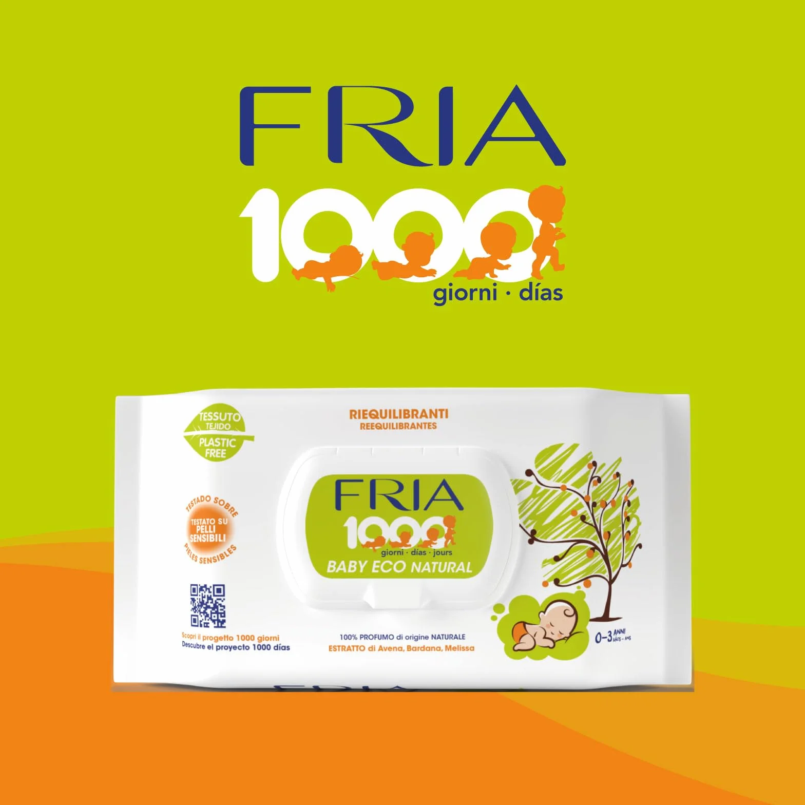 Fria Baby Eco Natural Salviette per Cambio Pannolino 1000 Giorni, Confezione 72 Salviette