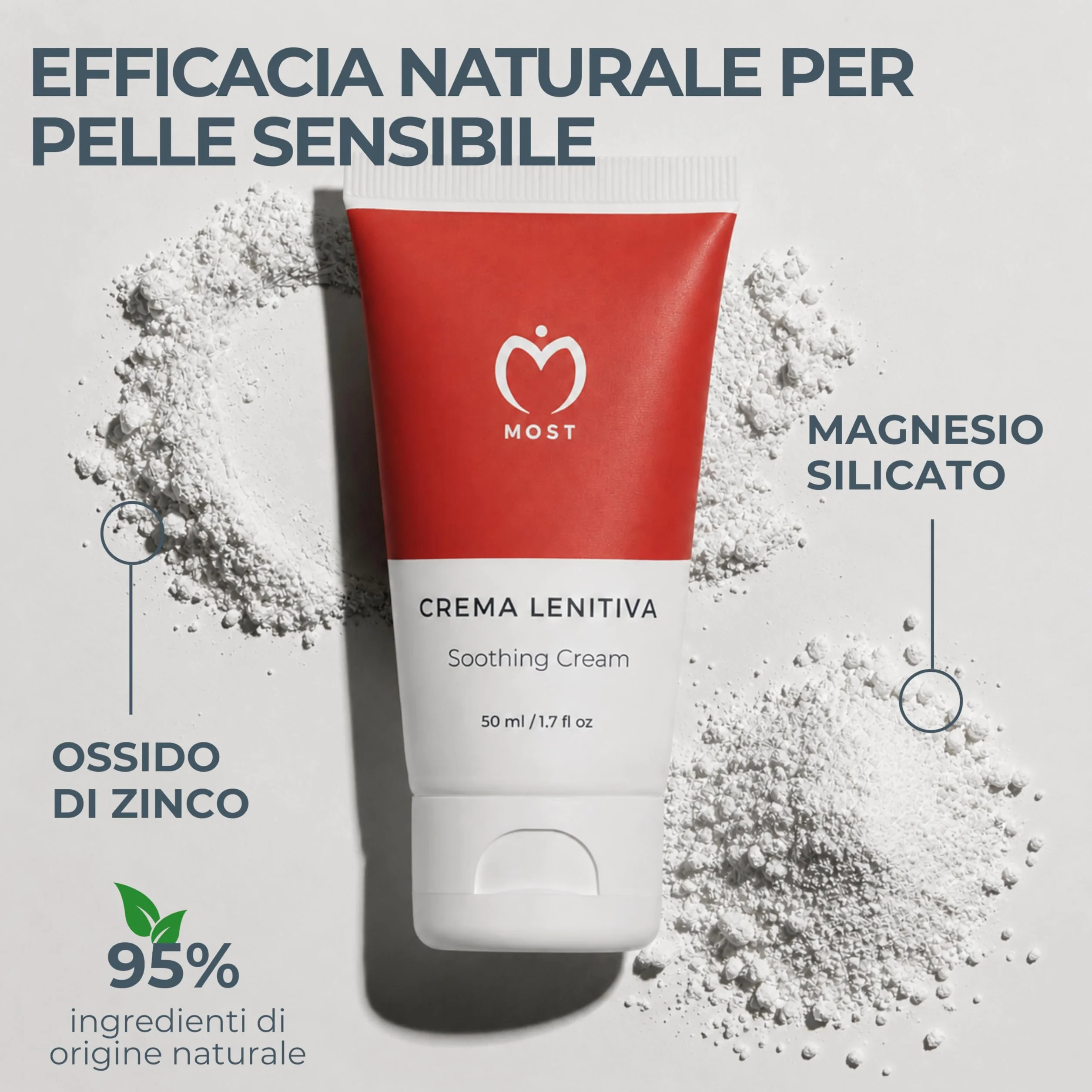 MOST Crema Lenitiva Viso e Corpo 50ml Ossido di Zinco per Pelle Sensibile e Atopica