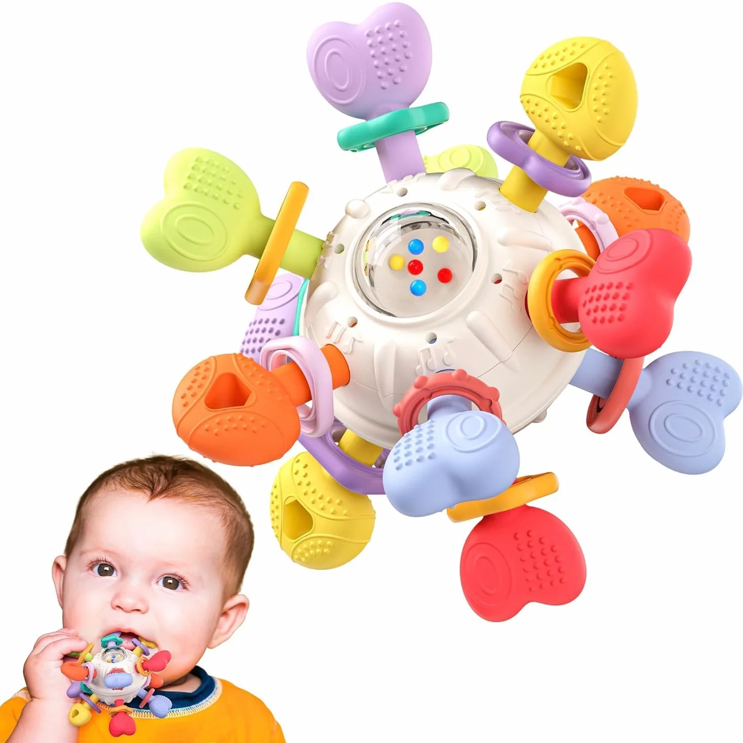 Infinno Sonaglio Dentizione Neonato 0-12 Mesi, Gioco Sensoriale Montessori in Silicone Alimentare