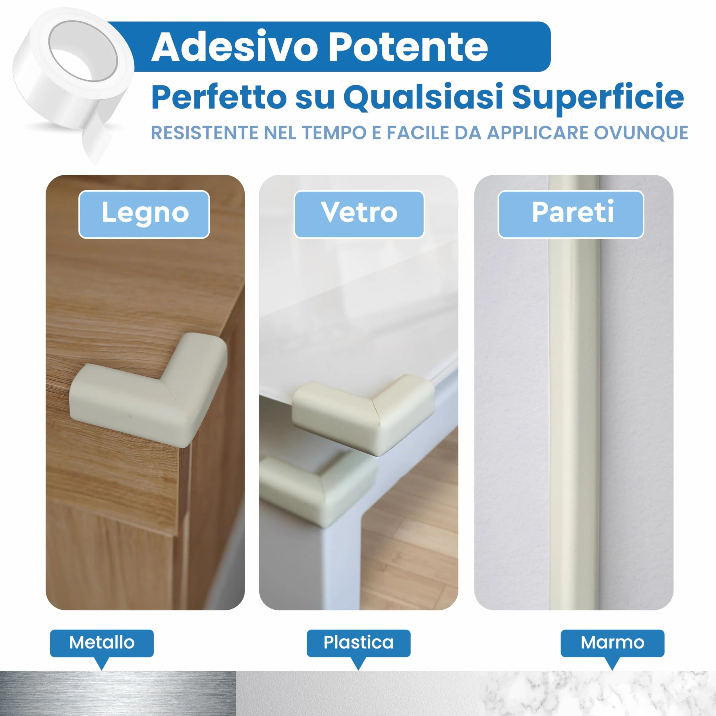 HAPPY CHLEA® Paraspigoli per Bambini Gomma Tecnologia Schiuma Attiva, Kit da 6,4 M Protezione, 8 Paraspigoli Angolari, 4 Blocca Cassetti + Fermaporta (Bianco)