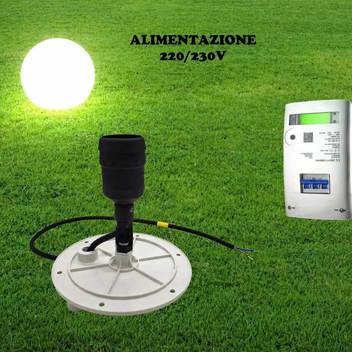 Lampada Sfera Luminosa da Giardino Esterno Impermeabile IP65 con Picchetto Attacco E27 per Lampadine LED Bianco Design Moderno Elegante Illuminazione Decorativa da Terra Casa Terrazza (Diametro 30 cm)