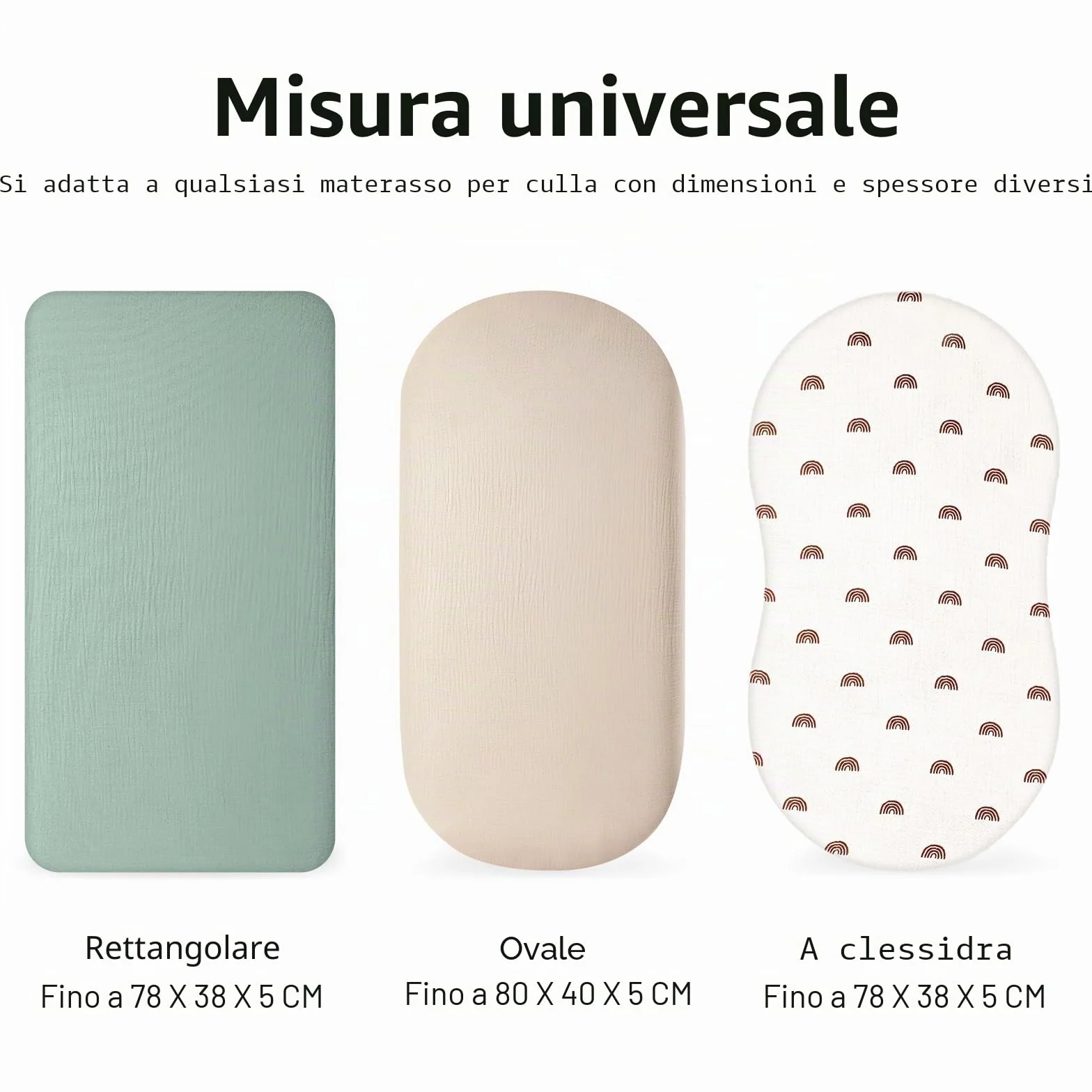 Lenzuola Navicella Universale Neonato Culla Carrozzina 100% Mussola Cotone 70x32 70x35 75x35 80x40cm Arcobaleno