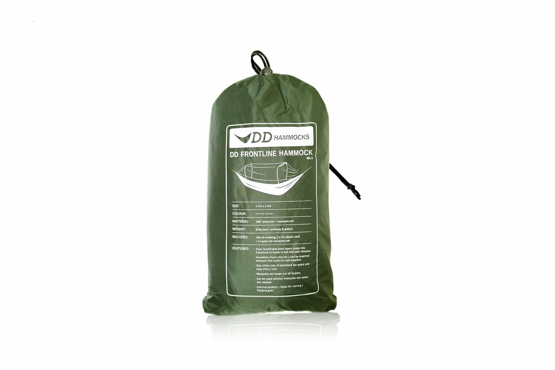 Amaca leggera da campeggio con zanzariera verde bosco