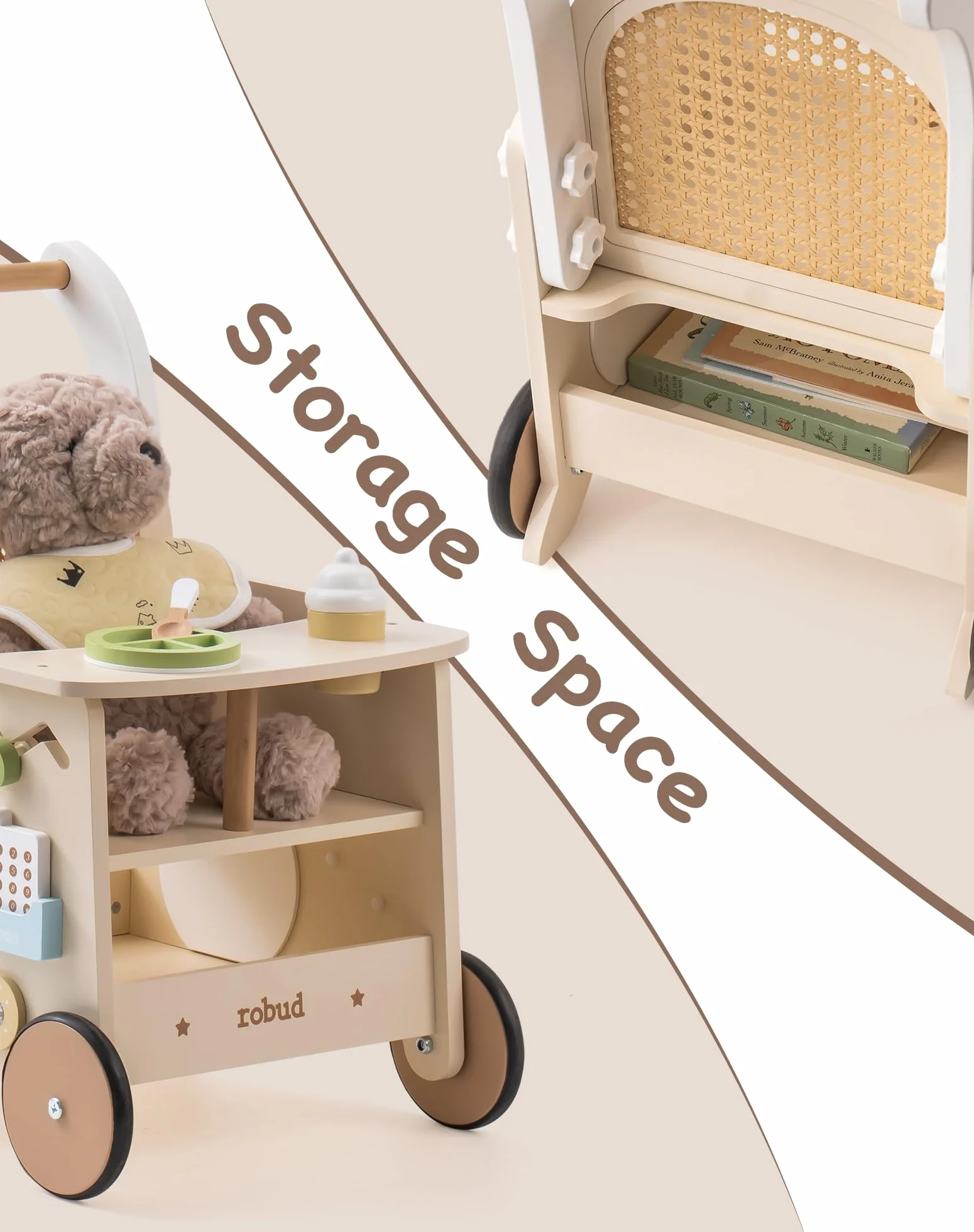 ROBUD Passeggino 2 in 1 con Pedana Montessori Busy Activity Board per Bambini 10 Mesi+
