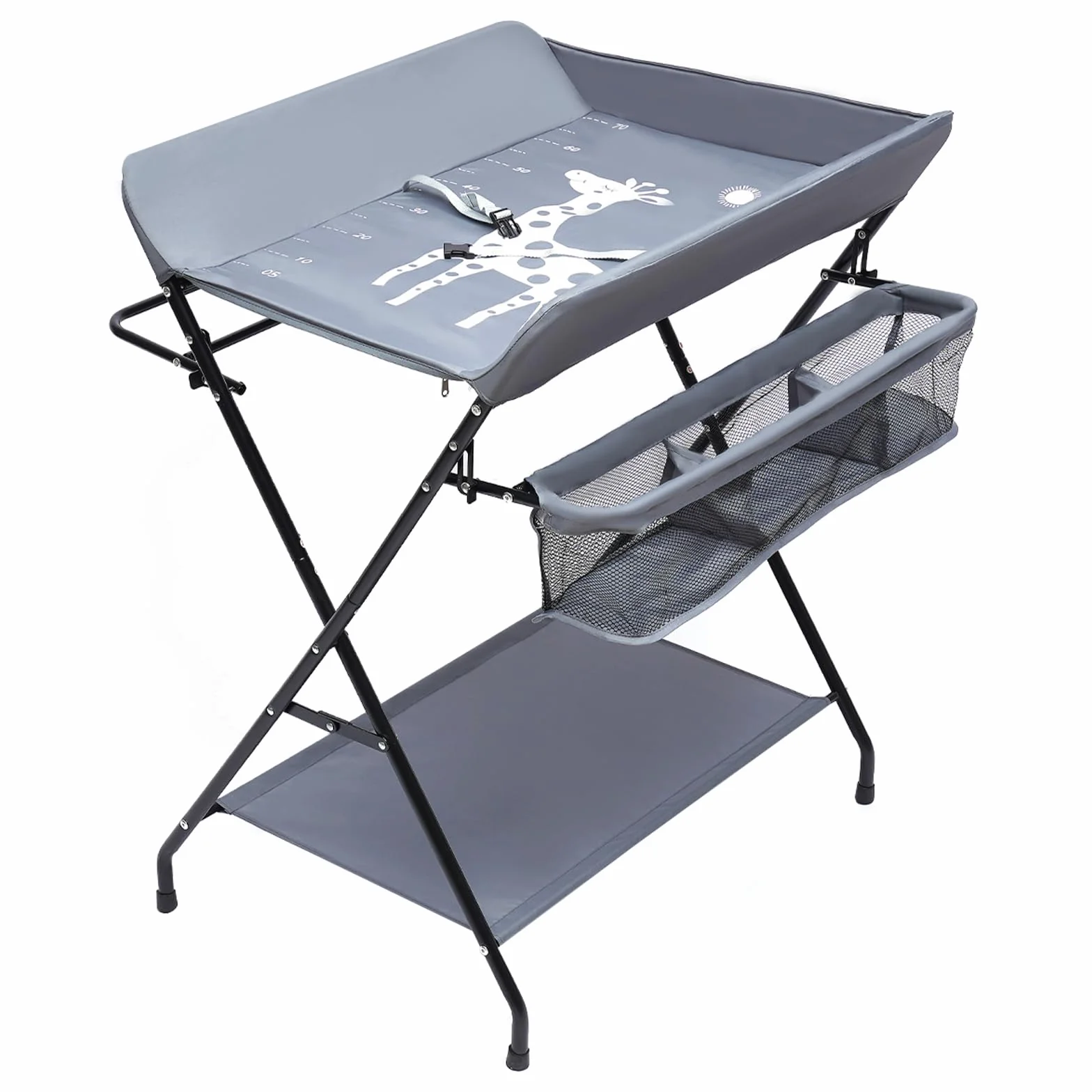 Comò fasciatoio pieghevole con cintura di sicurezza e ripiani, portata 25 kg