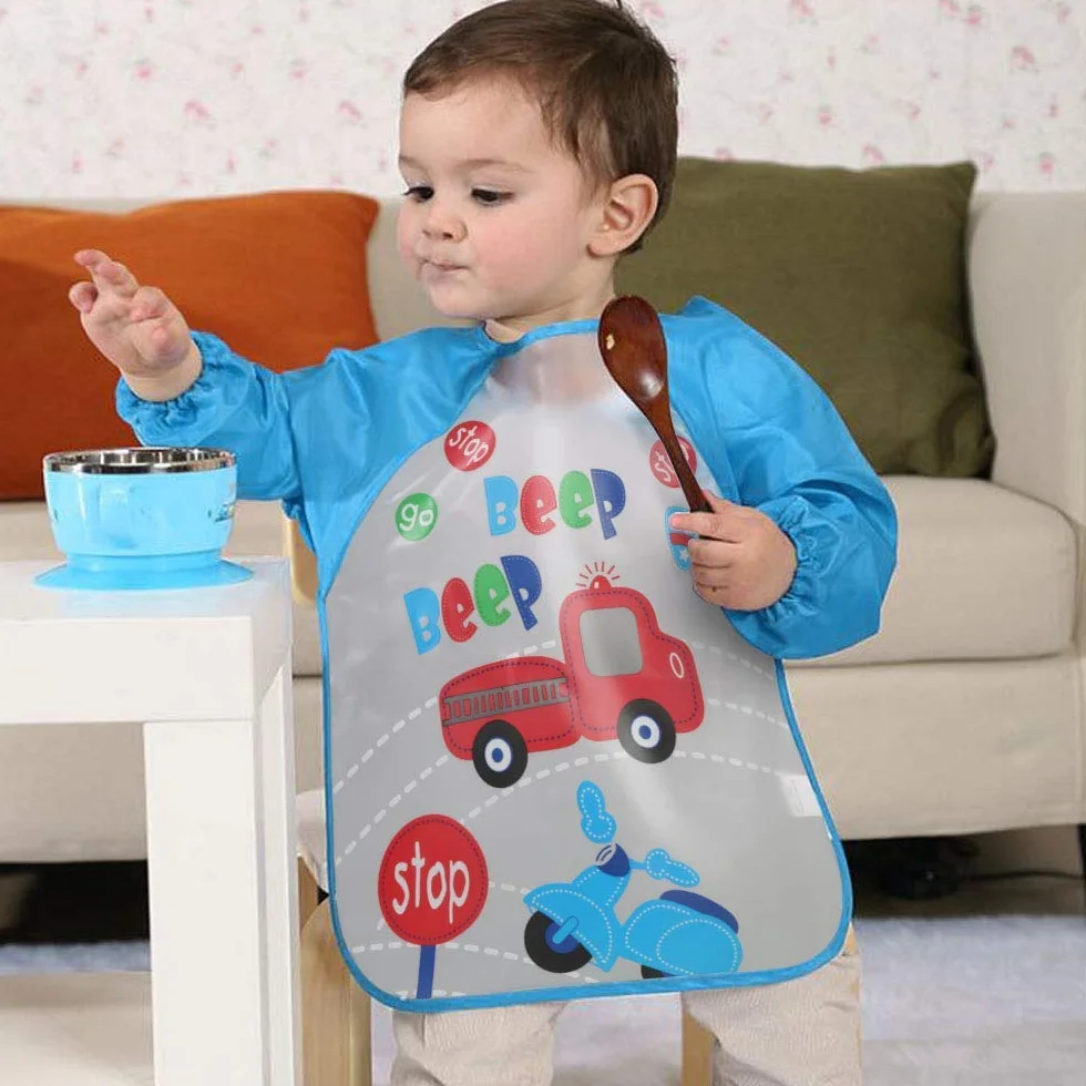 Vicloon Set di 4 Bavaglini Impermeabili con Maniche Lunghe per Bambini 6-36 Mesi