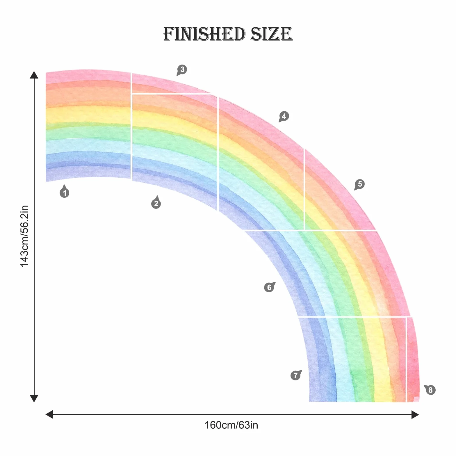 Supzone Adesivi Murali Bambini Arcobaleno 140 x 160 cm