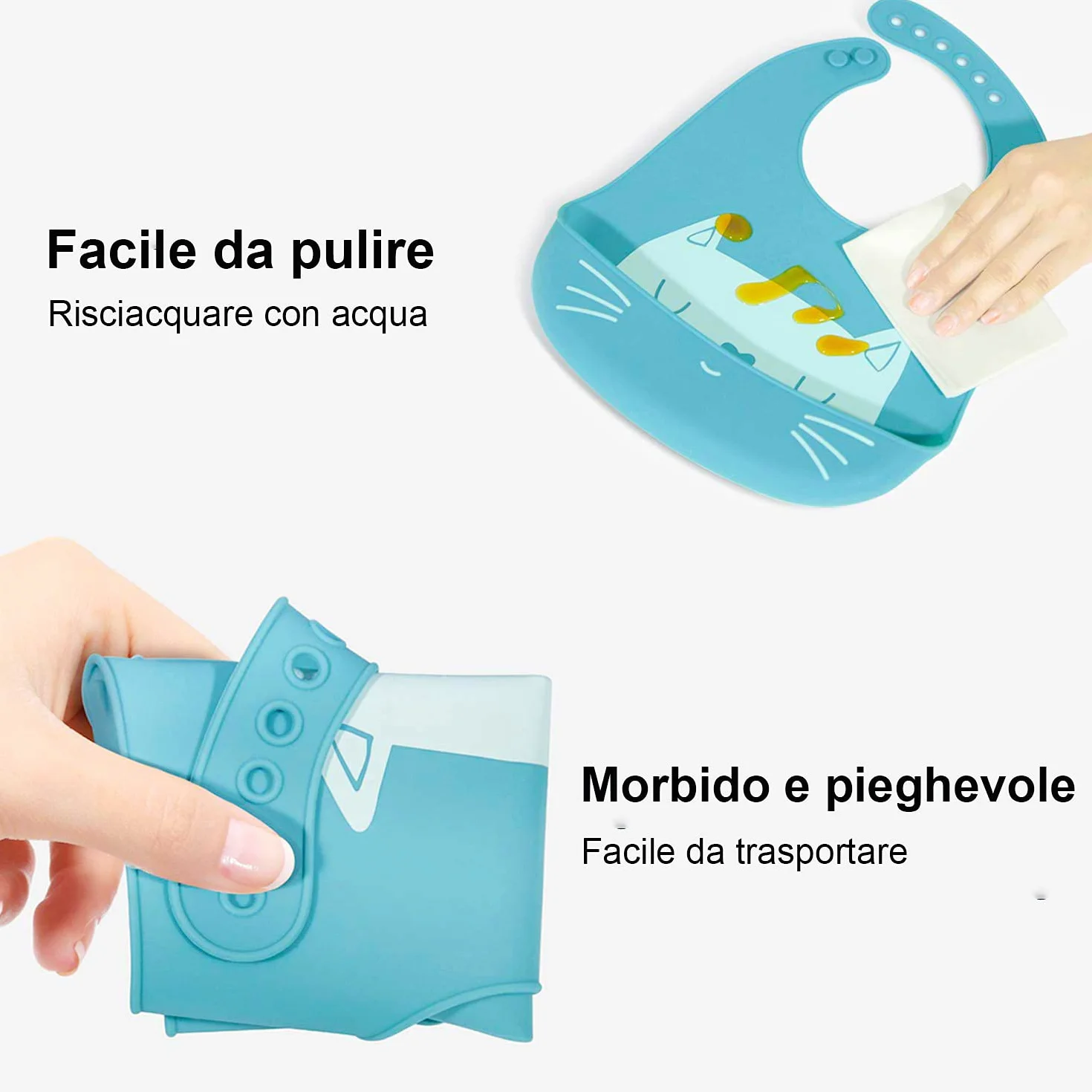 Bavaglino Silicone Impermeabile con Tasca Raccoglipappa 6 Meses a 6 Años Morbido Lavabile Bambini