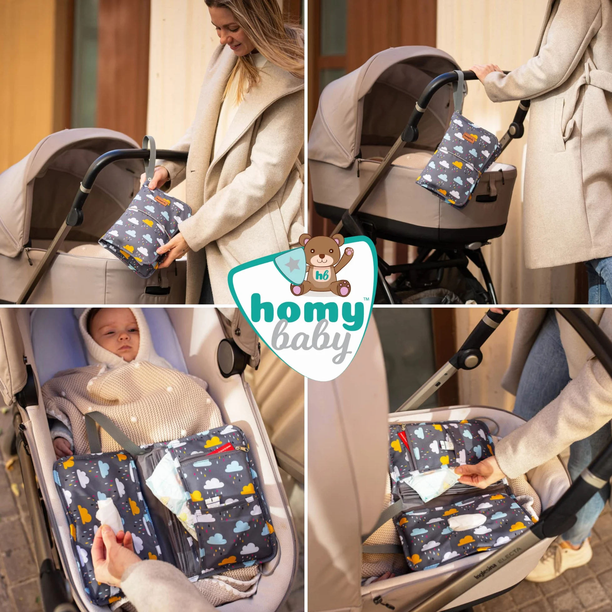 HOMYBABY Fasciatoio portatile impermeabile pieghevole borsa da viaggio con tasche compatto