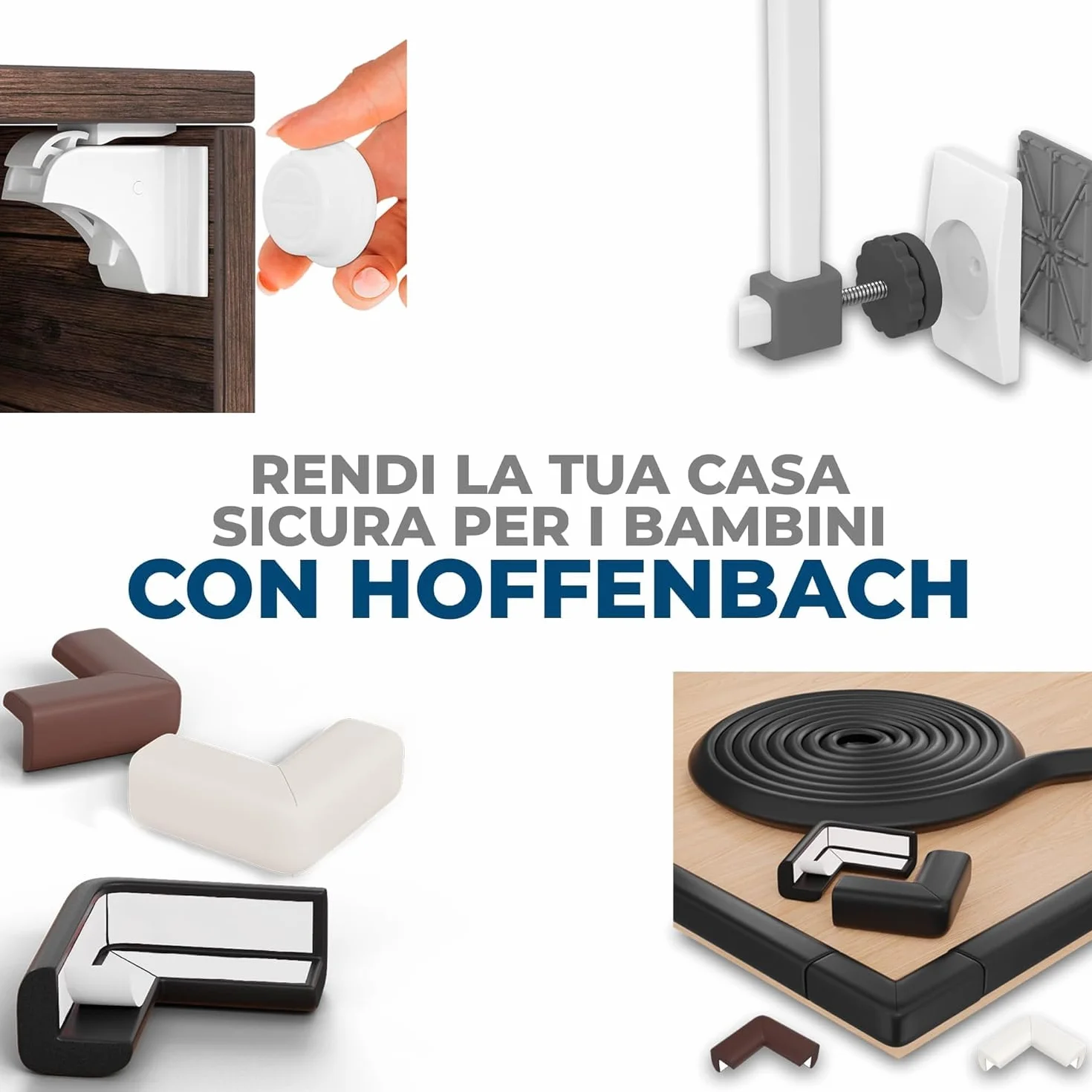 Hoffenbach 4x Protezioni Antiscivolo per Cancelletto per Bambini, Scale e Porte, Adatte anche per Cani, Senza Forare