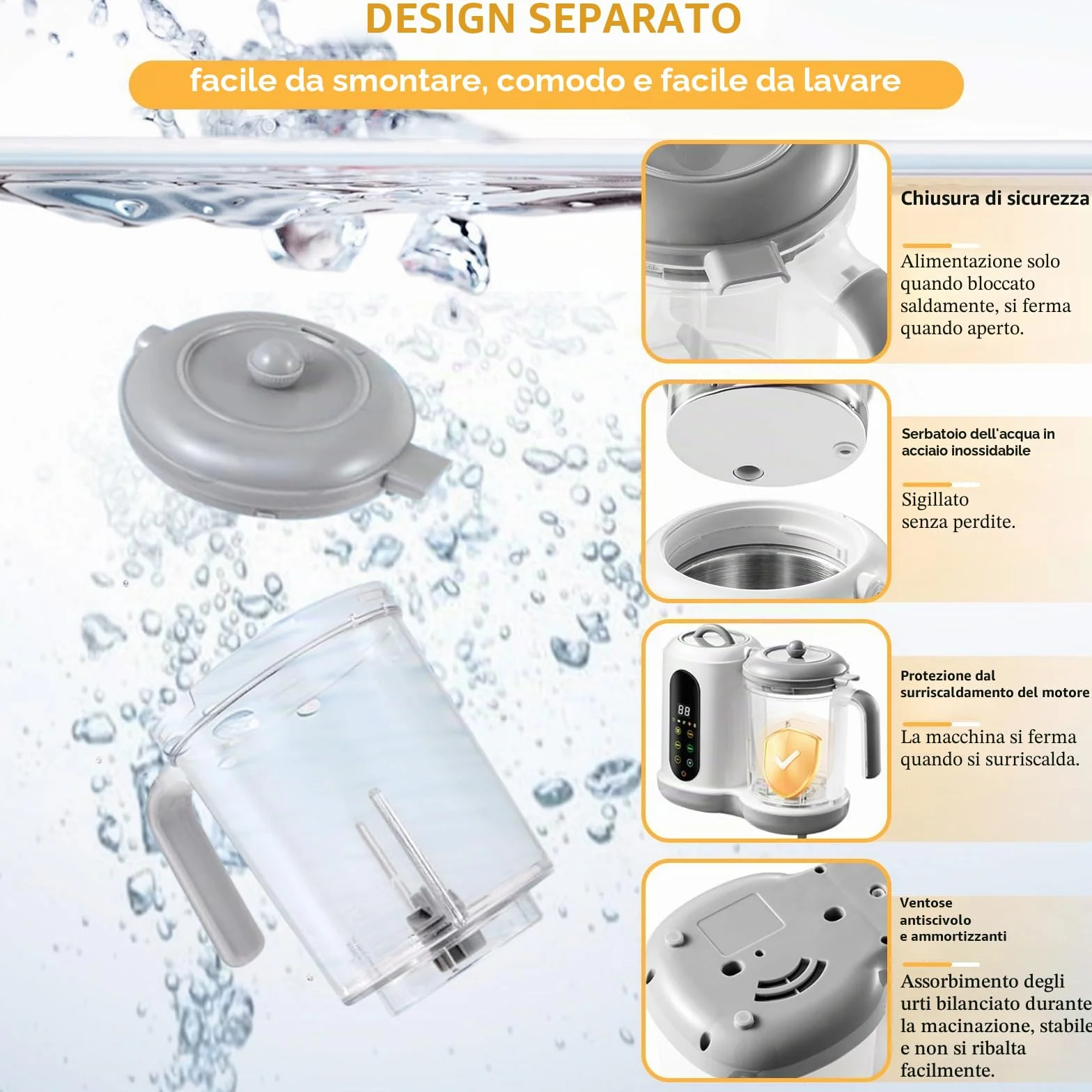 Cuocipappa Multifunzione per Bambini 400 ml Frullatore e Sterilizzatore
