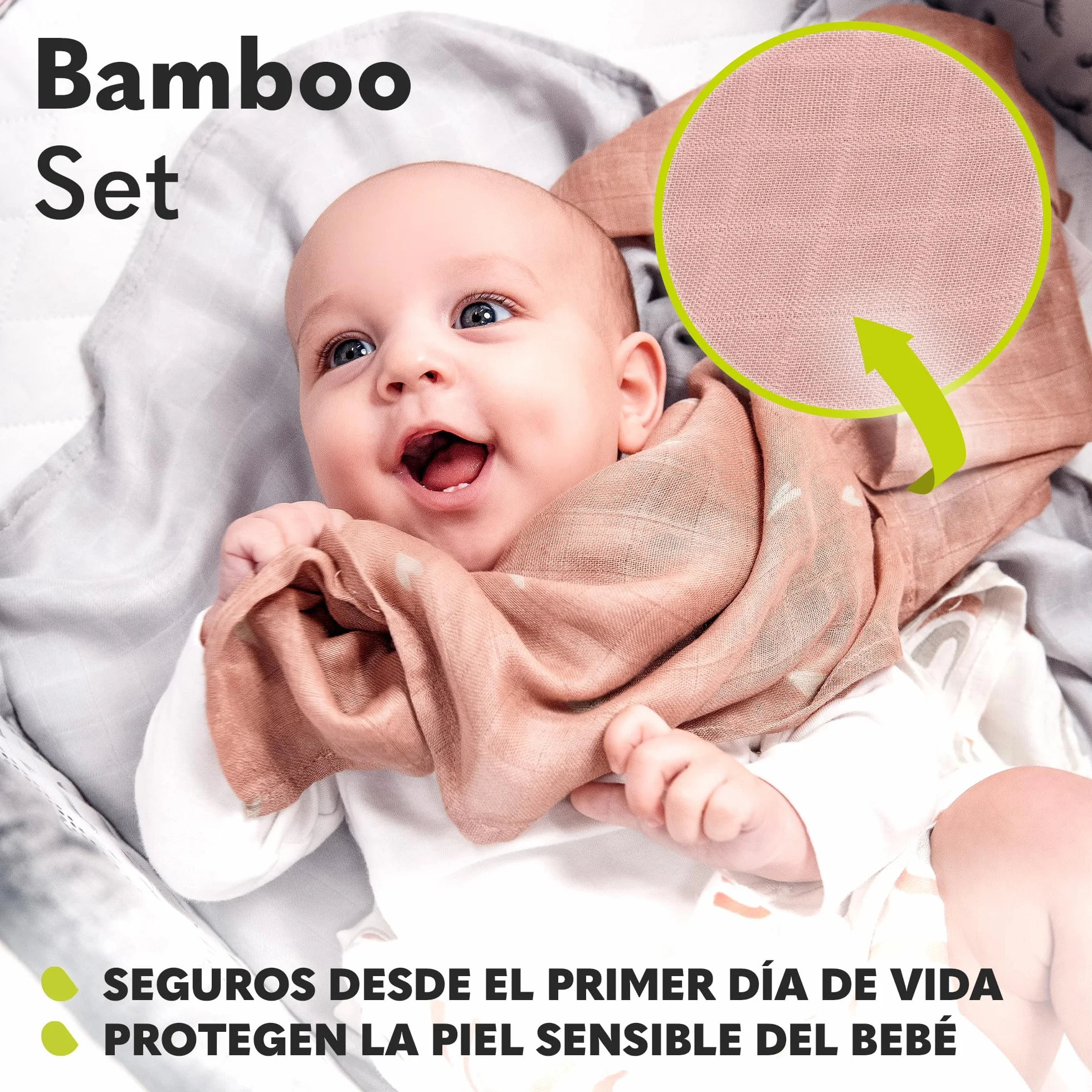 Lionelo Bamboo Set 3 Pezzi Mussole Neonato 70x70 cm Cotone Bambù 100% Naturale Antibatteriche Antimicotiche Ipoallergeniche