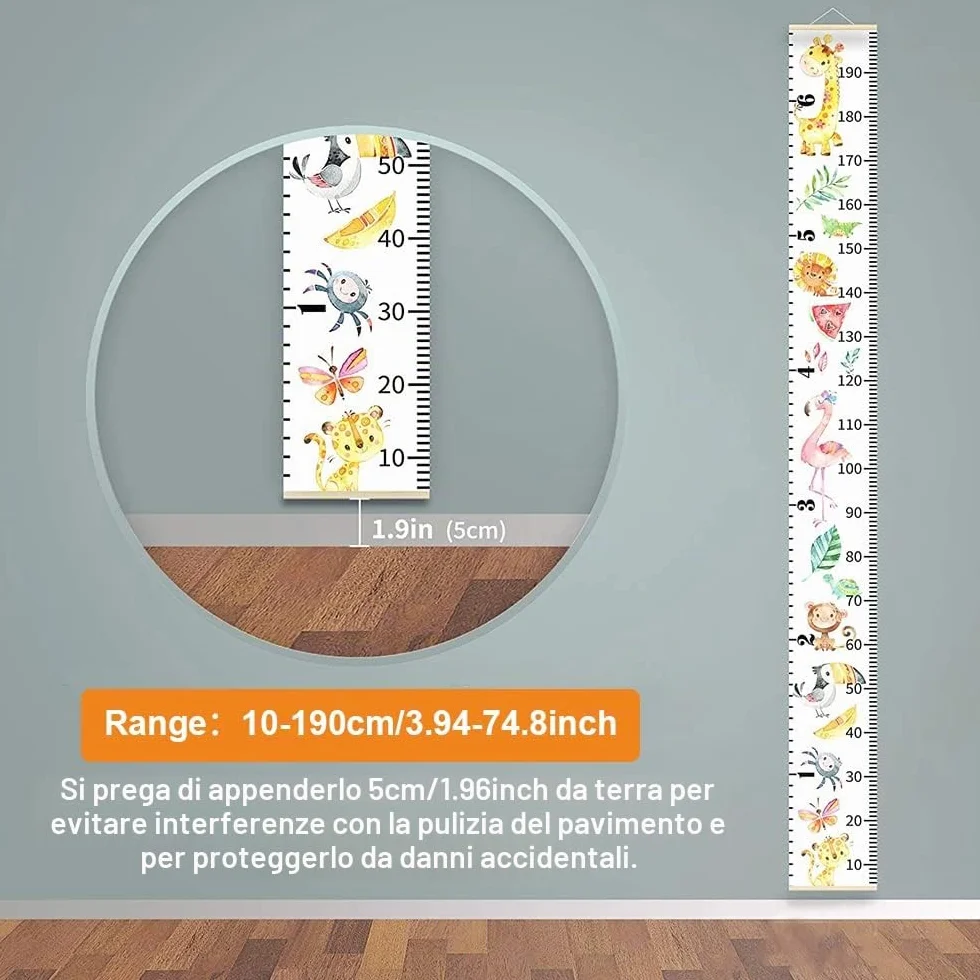 Misura Bambini Parete Rimovibile Legno 20x200 cm Grafico Crescita Altezza Decorazione Murale Vivaio
