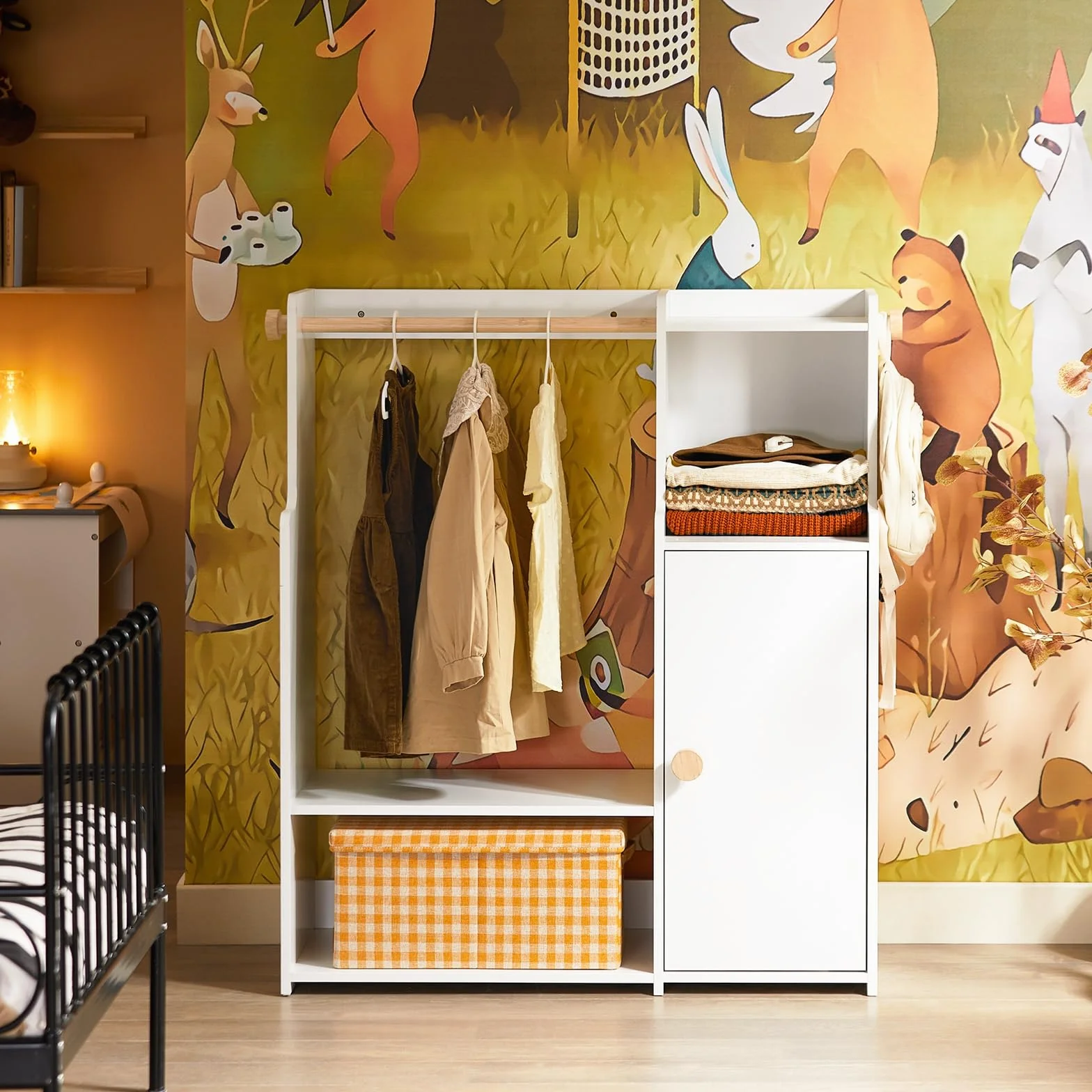 SoBuy Armadio Bambini con 4 Ripiani e 2 Ganci Bianco 94x35x110cm KMB110-W