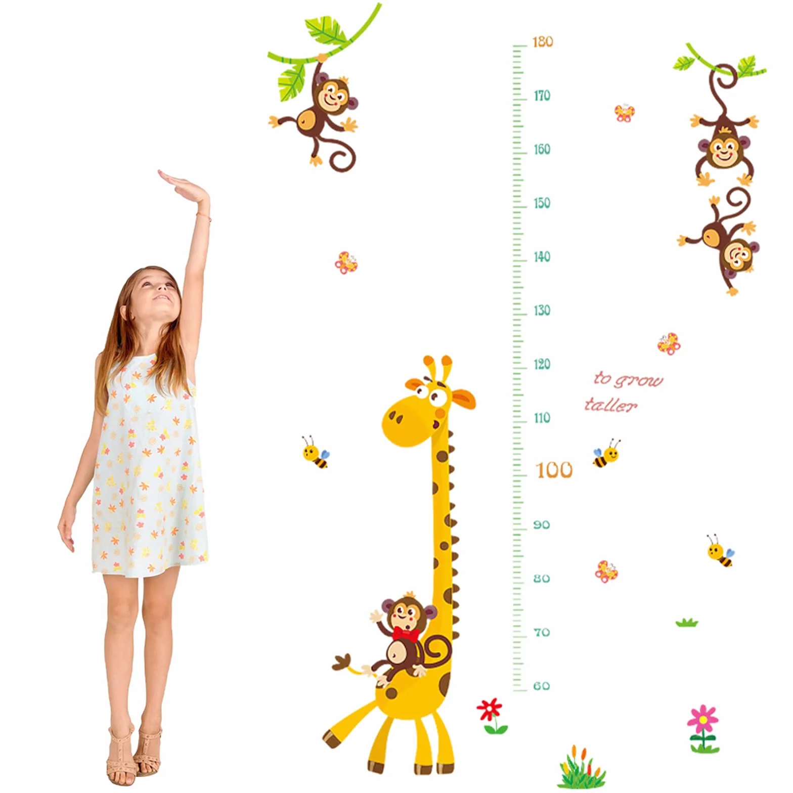 Adesivo da parete Metro graduato per bambini Giraffa 3D altimetro decorazione cameretta