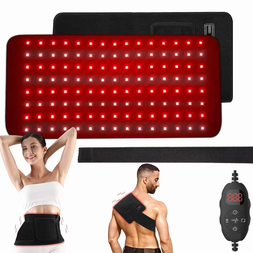120 LED lampada a luce rossa a infrarossi, cintura terapia, 5 livelli di vibrazione e intensità luminosa, modalità impulso 10 Hz, dispositivo terapeutico a luce rossa a infrarossi, per schiena