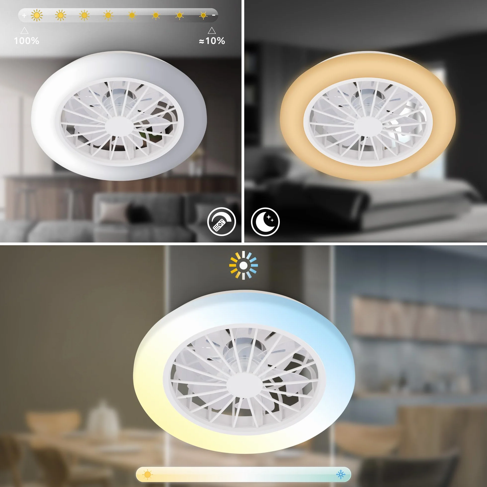 BRILONER - Ventilatore da soffitto con luce LED, telecomando, motore DC silenzioso con 5 velocità, CCT e luminosità regolabile, lampadario ventilatore da soffitto, lampadario, 38 cm, bianco