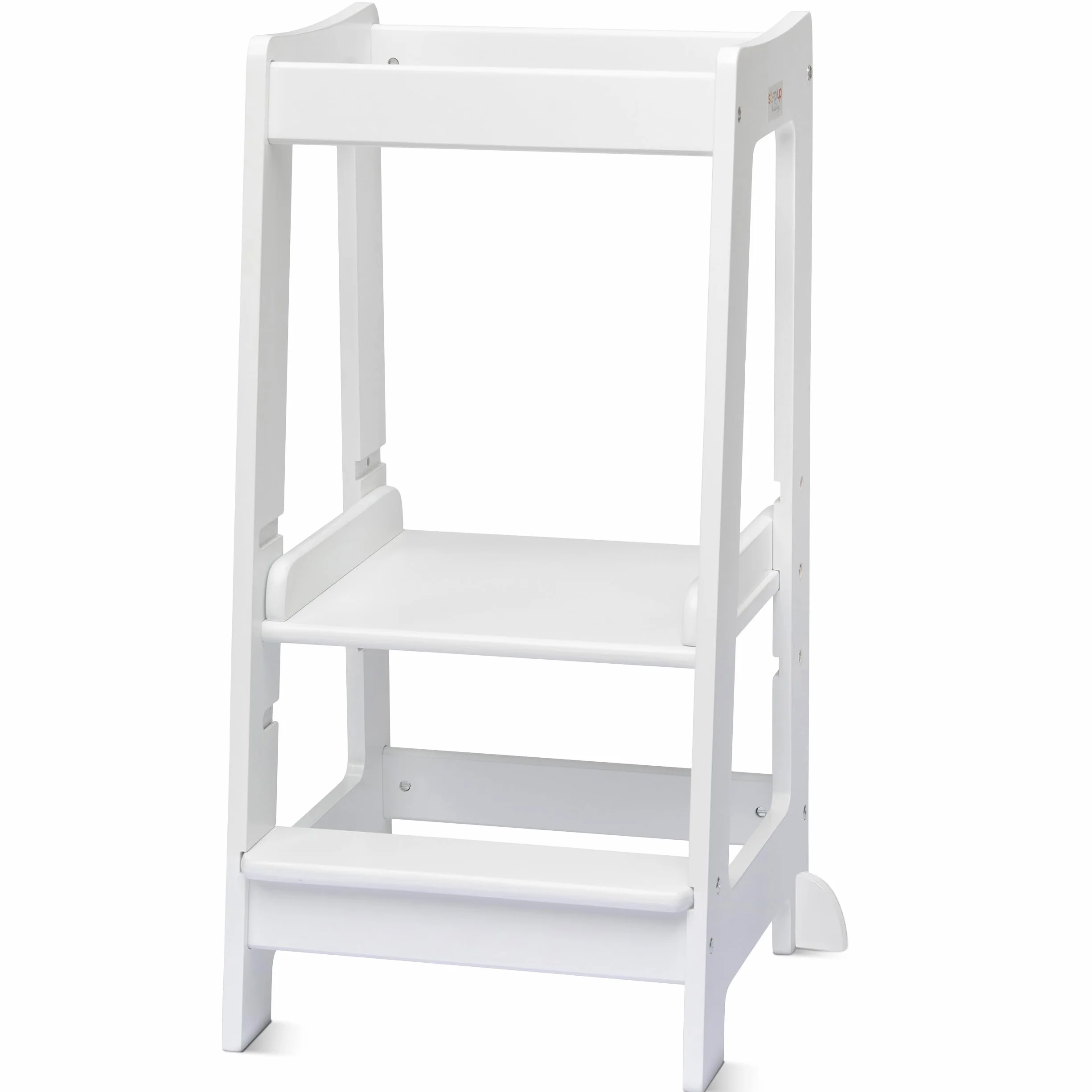 Stepup Baby Torre Montessoriana 3 Altezze Regolabili Torre di Apprendimento Ringhiera Sicurezza Bianco