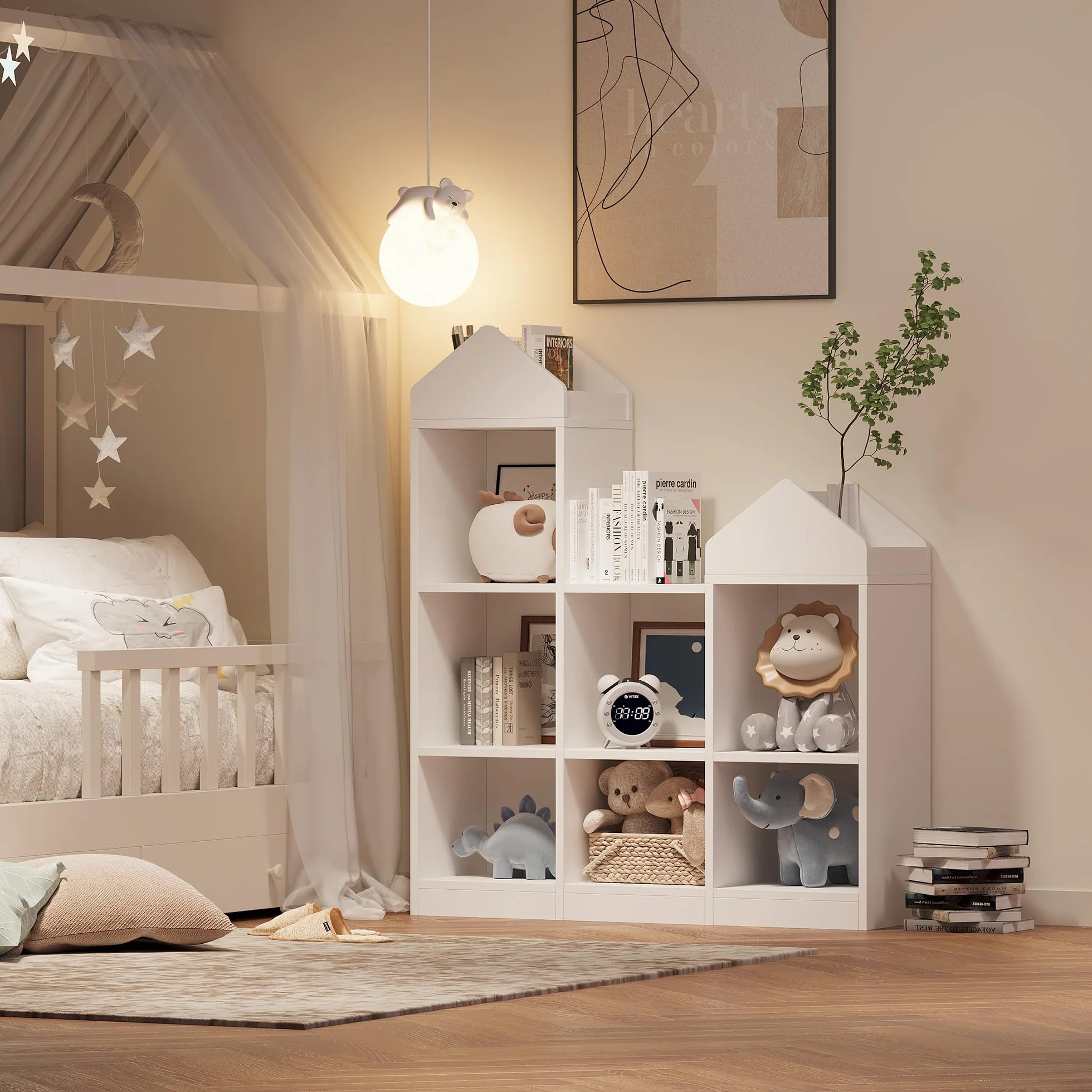 Litake Scaffale giocattoli bambini 9 scomparti 2 in 1 casetta libreria organizzatore bianco 92x30x108 cm