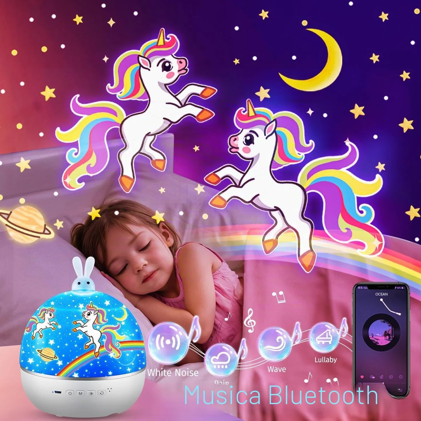 Proiettore Stelle Soffitto,315Colori+15Film Luce Notturna Bambini,Bluetooth Musica Carillon Neonati,Ricaricabile&Telecomando Gioco Bambino 1 2 3 4 5 anno,Regalo Neonato Regalo Bambina 1 2 3 4 5 6 anni