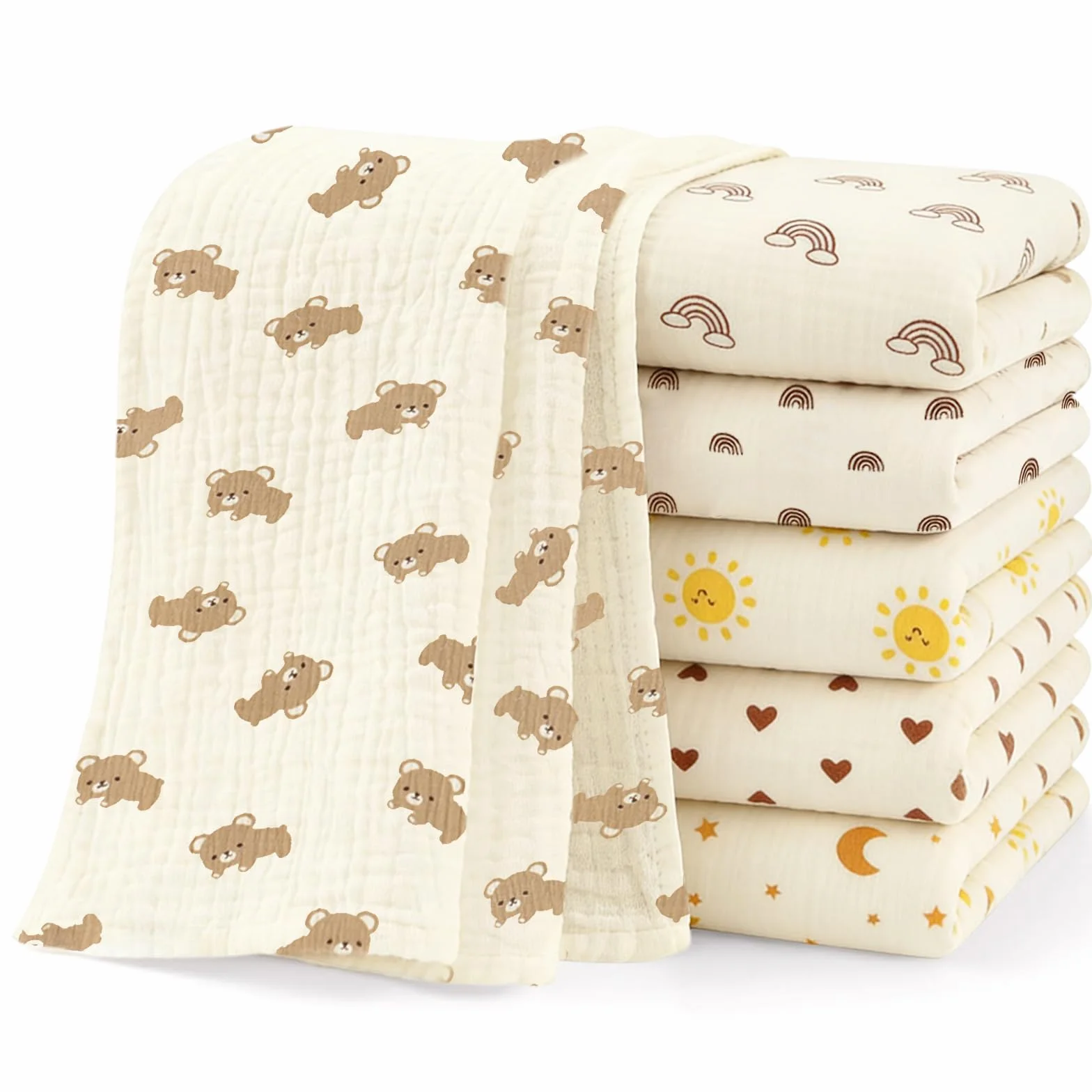 Mussole Neonato 100% Cotone Assorbenti Traspiranti 25x50 cm 6 Pezzi