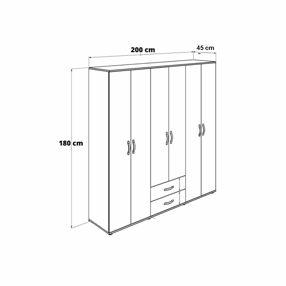 Indomita Armadio 6 ante 2 cassetti rovere 200x45x180H