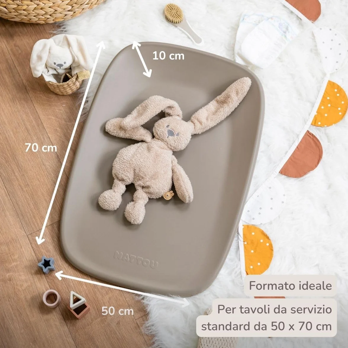 Nattou Cambiador de suave espuma de PU, lavable, 50 x 70 cm, Softy, Taupe