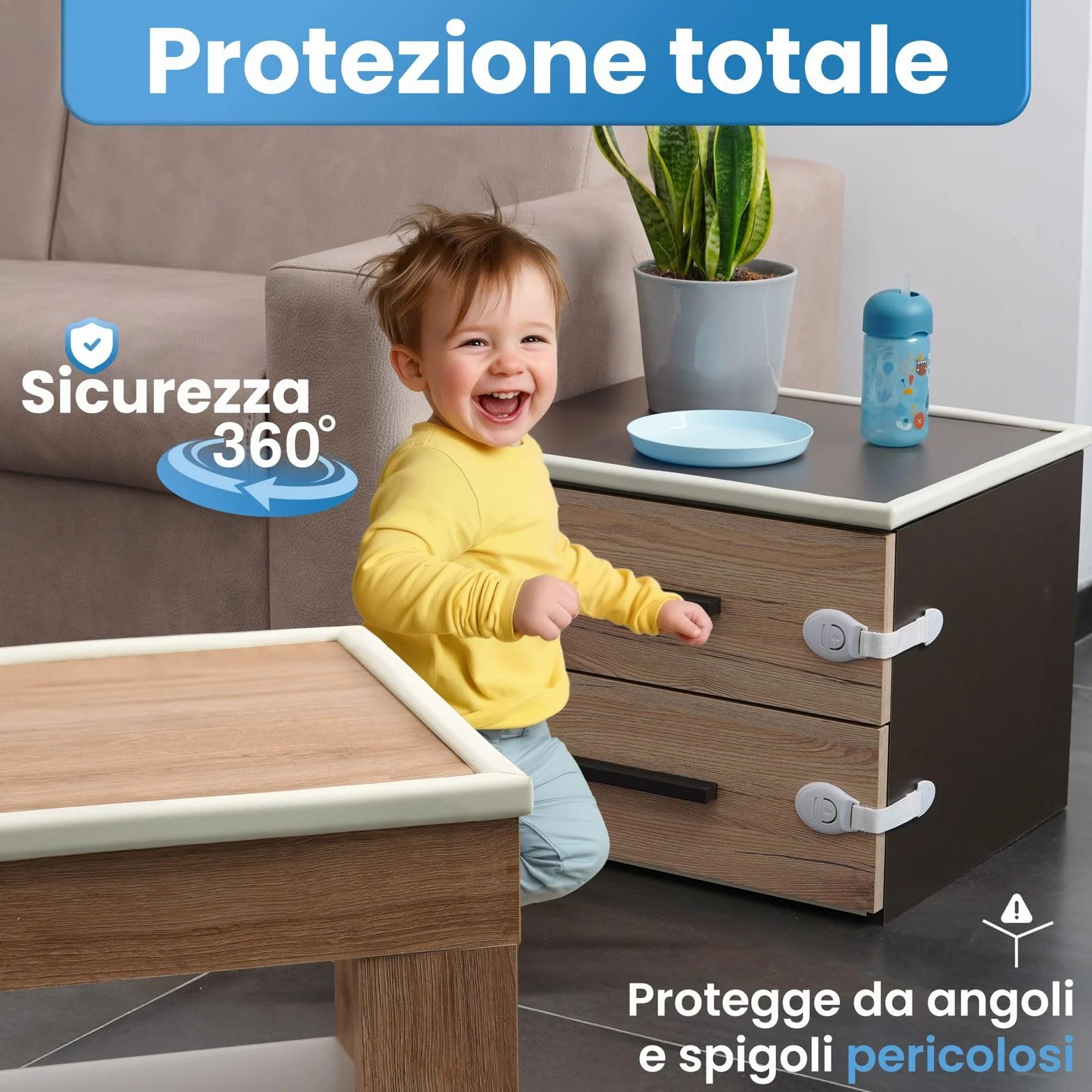 HAPPY CHLEA® Paraspigoli per Bambini Gomma Tecnologia Schiuma Attiva, Kit da 6,4 M Protezione, 8 Paraspigoli Angolari, 4 Blocca Cassetti + Fermaporta (Bianco)