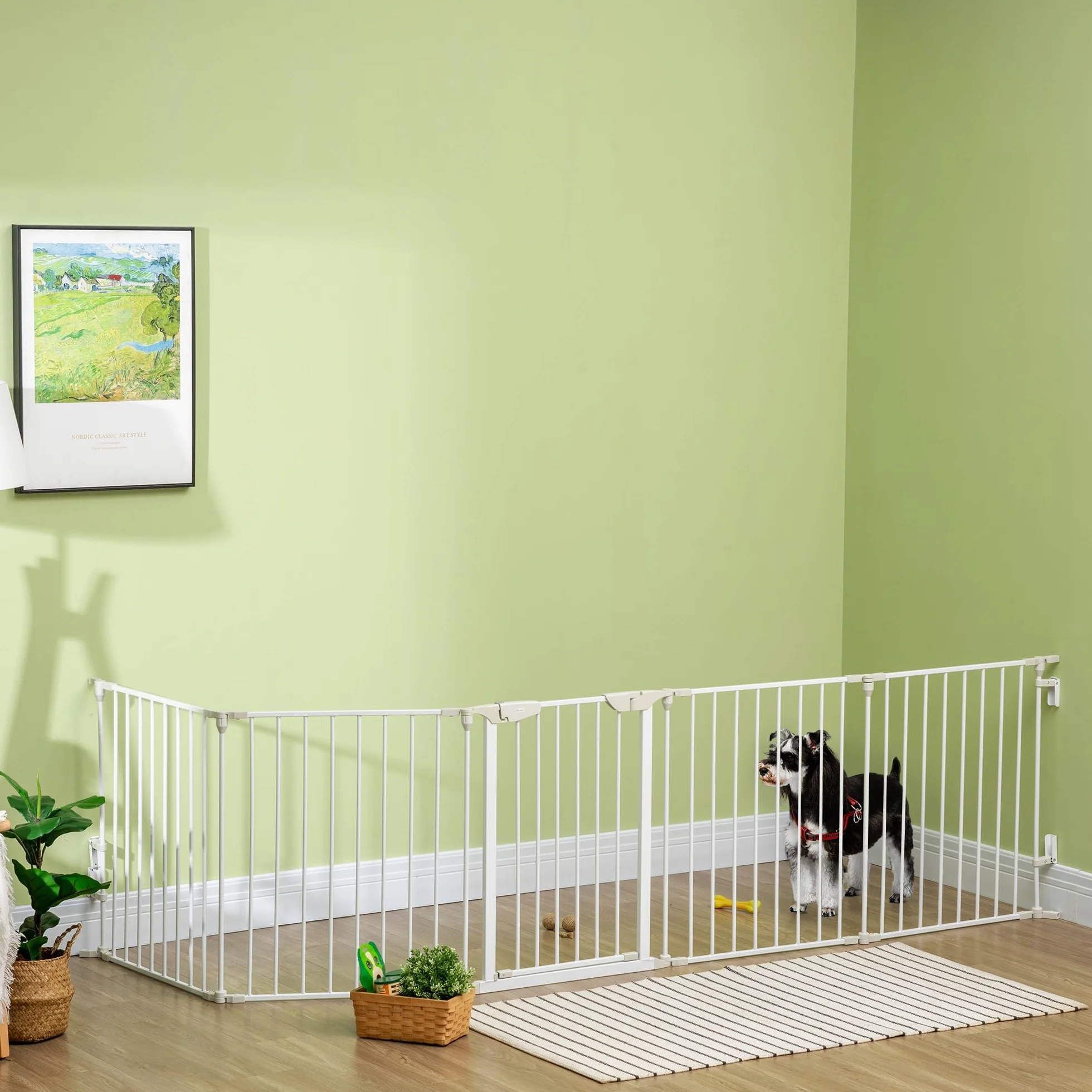 PawHut Recinto Cancelletto per Cani Regolabile Pieghevole Chiusura Automatica Sistema Blocco Metallo Plastica 300x74.5 cm Bianco