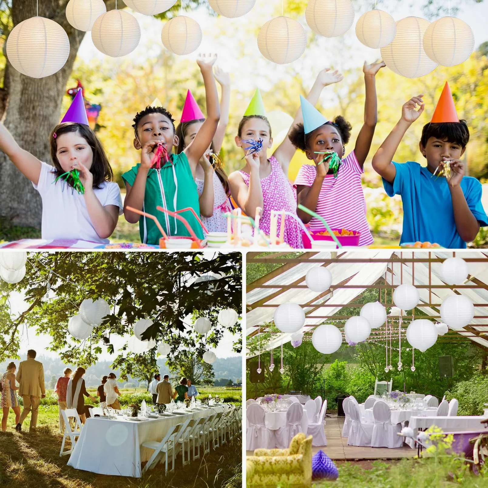 Idota 30 lanterne di carta bianche con luci a LED, lanterne di carta sospese, con 30 mini palloncini a LED, rotonde, per decorazione di matrimoni, feste in giardino (diametro 15 cm, 20 cm, 25 cm, 30