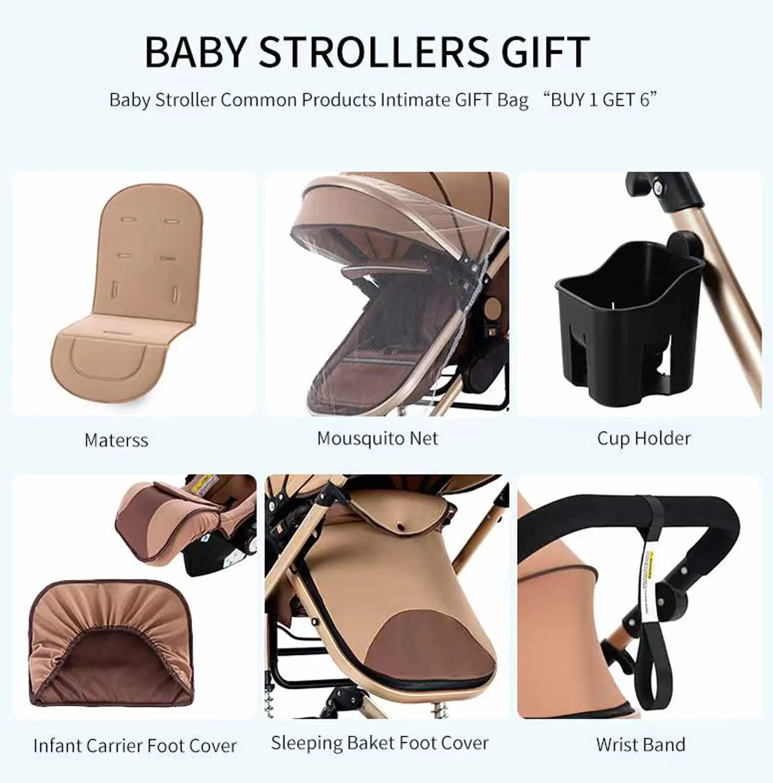 Passeggino 3 in 1 Triciclo Girello Passeggino Alto Paesaggio Pieghevole Carrozzina Bambini 0-36 Mesi Nero Oro