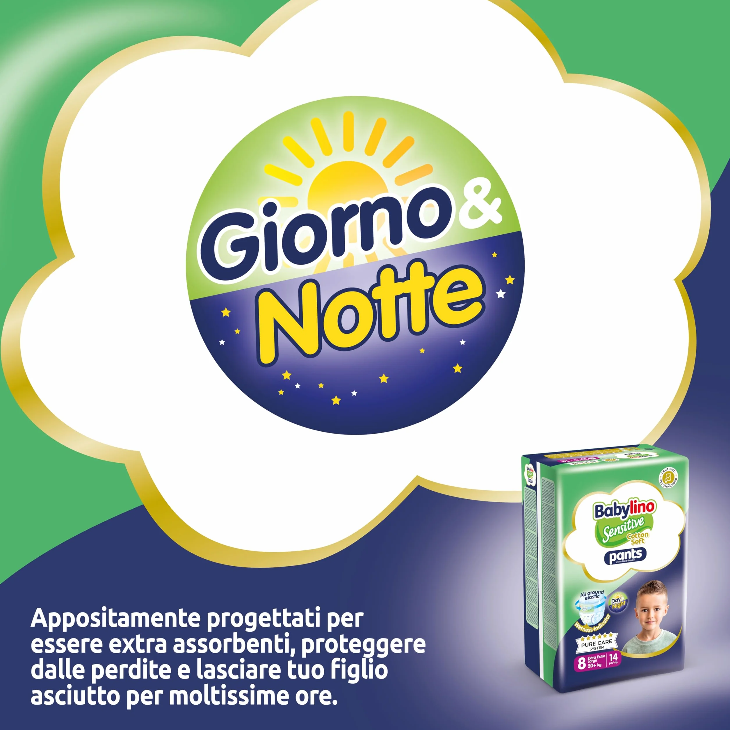 Babylino Sensitive Cotton Soft Pannolini Mutandina Taglia 8 XXL 20+ Kg 14 Unità