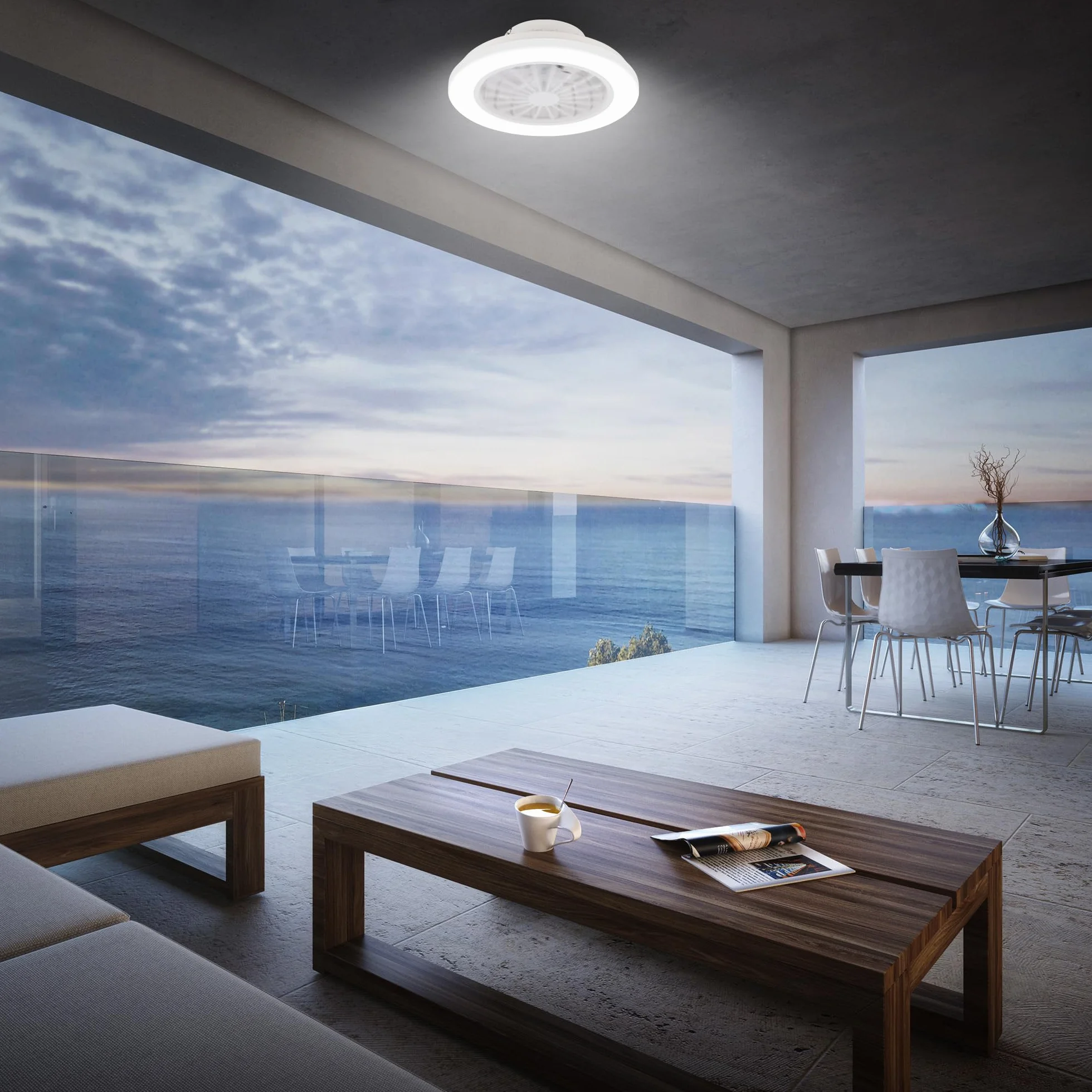 BRILONER - Ventilatore da soffitto con luce LED, telecomando, motore DC silenzioso con 5 velocità, CCT e luminosità regolabile, lampadario ventilatore da soffitto, lampadario, 38 cm, bianco