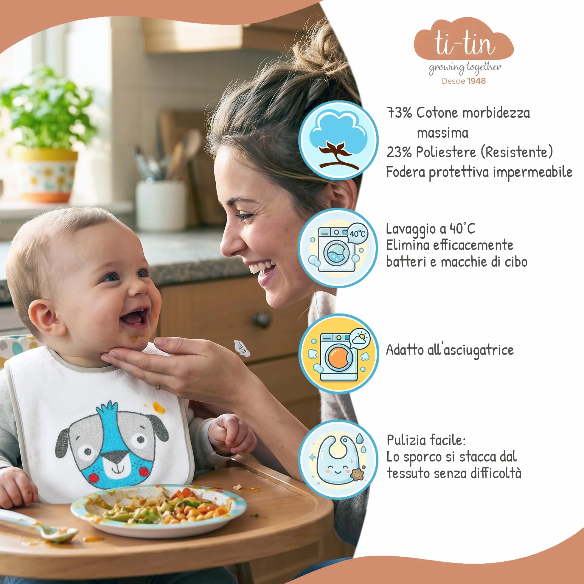 Bavaglini Impermeabili 73% Cotone 27% Poliestere Confezione da 7 23x27 cm per Bambini 6-18 Mesi