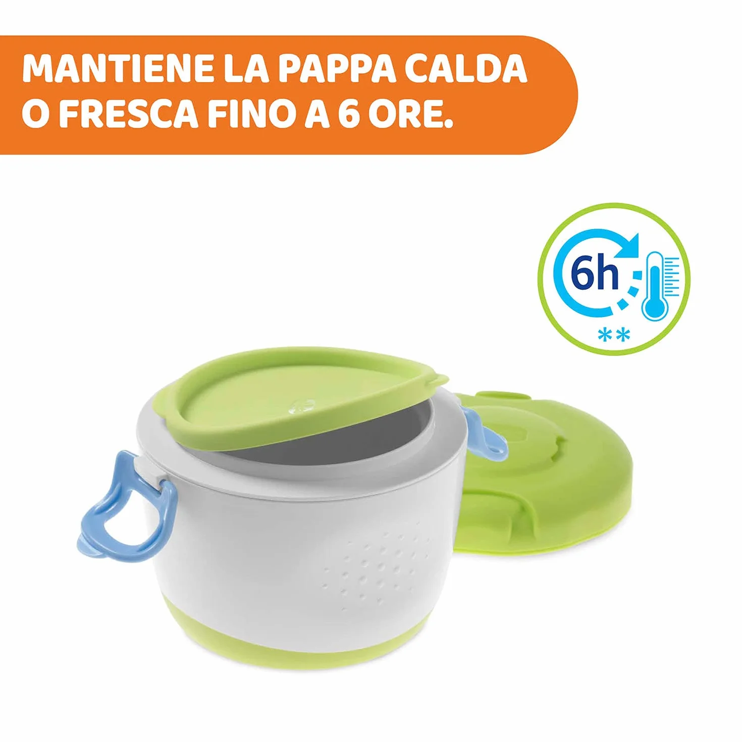 Chicco Thermos Portapappa System Easy Meal 350 ml Mantiene temperatura 6 ore Alimenti caldi freddi Contenitore 180 ml Cucchiaio Viaggio Verde