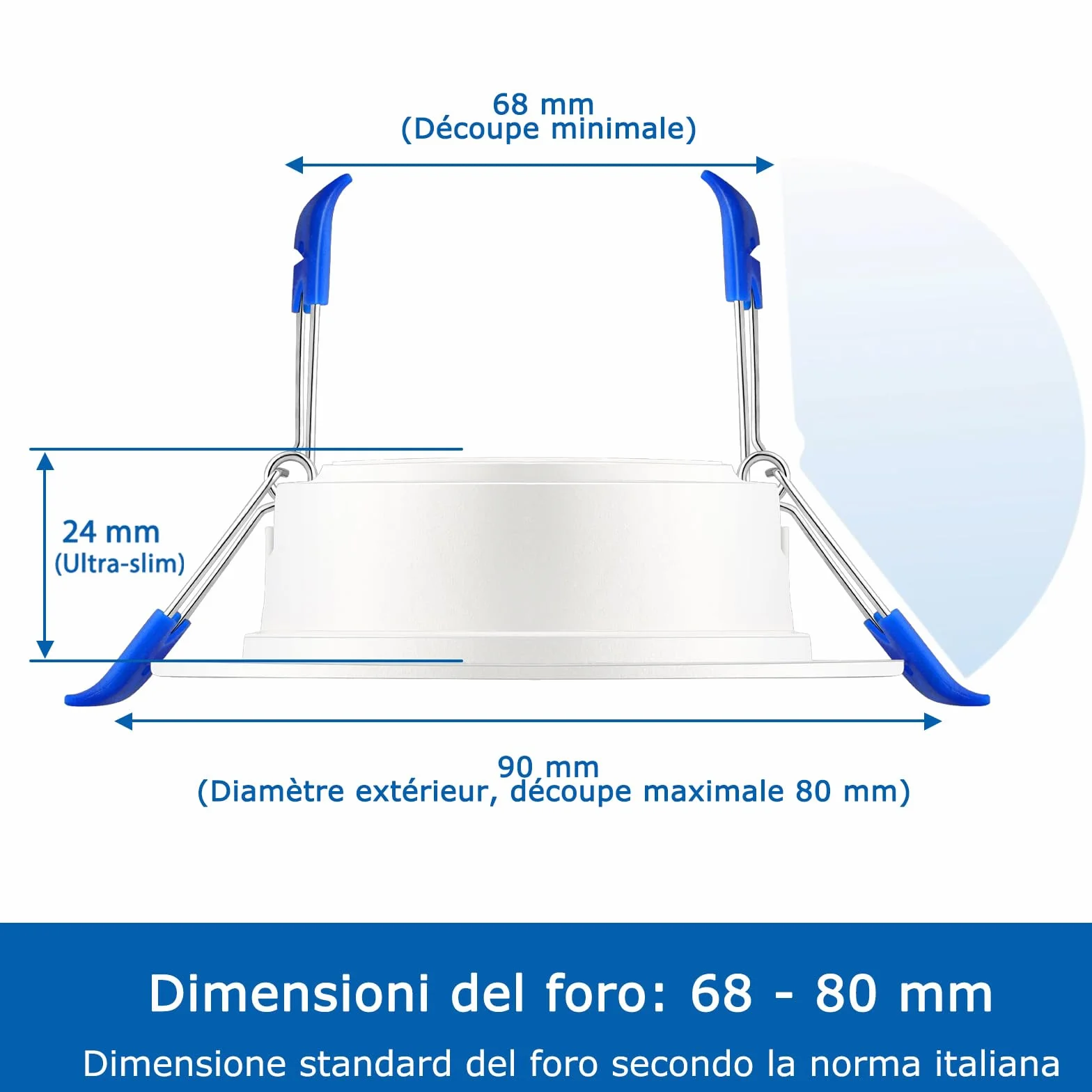 ZIZZLER 40 Faretti LED da Incasso per Cartongesso 220V, 6000K Bianco Freddo, Foro 68mm - 80mm, 5W IP44 Luci Soffitto Interno Ultra Slim, Luce Bianca, per Bagno, Cucina