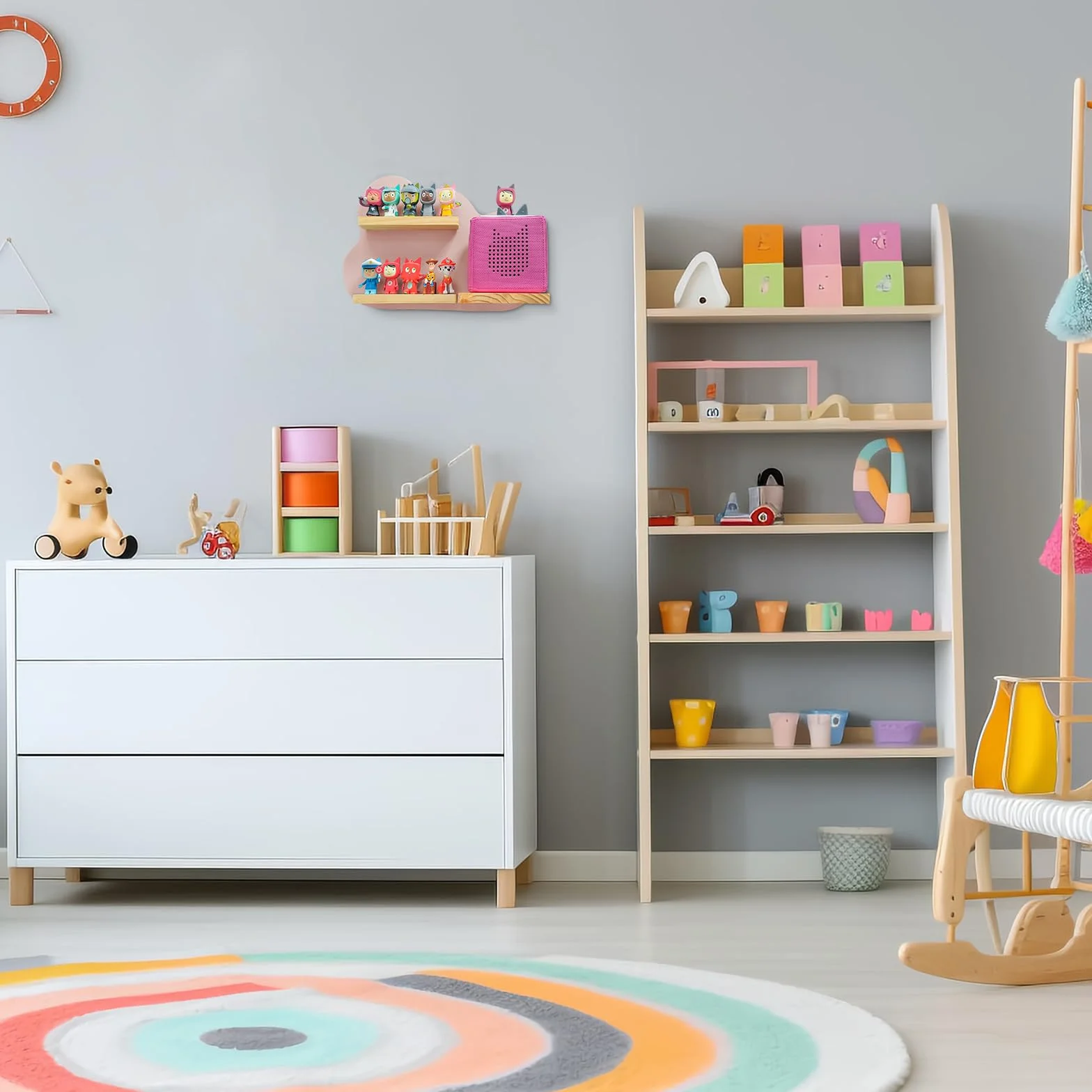 Scaffale Magnetico da Parete per Toniebox con Spazio per 10 Personaggi Acustici, Rosa