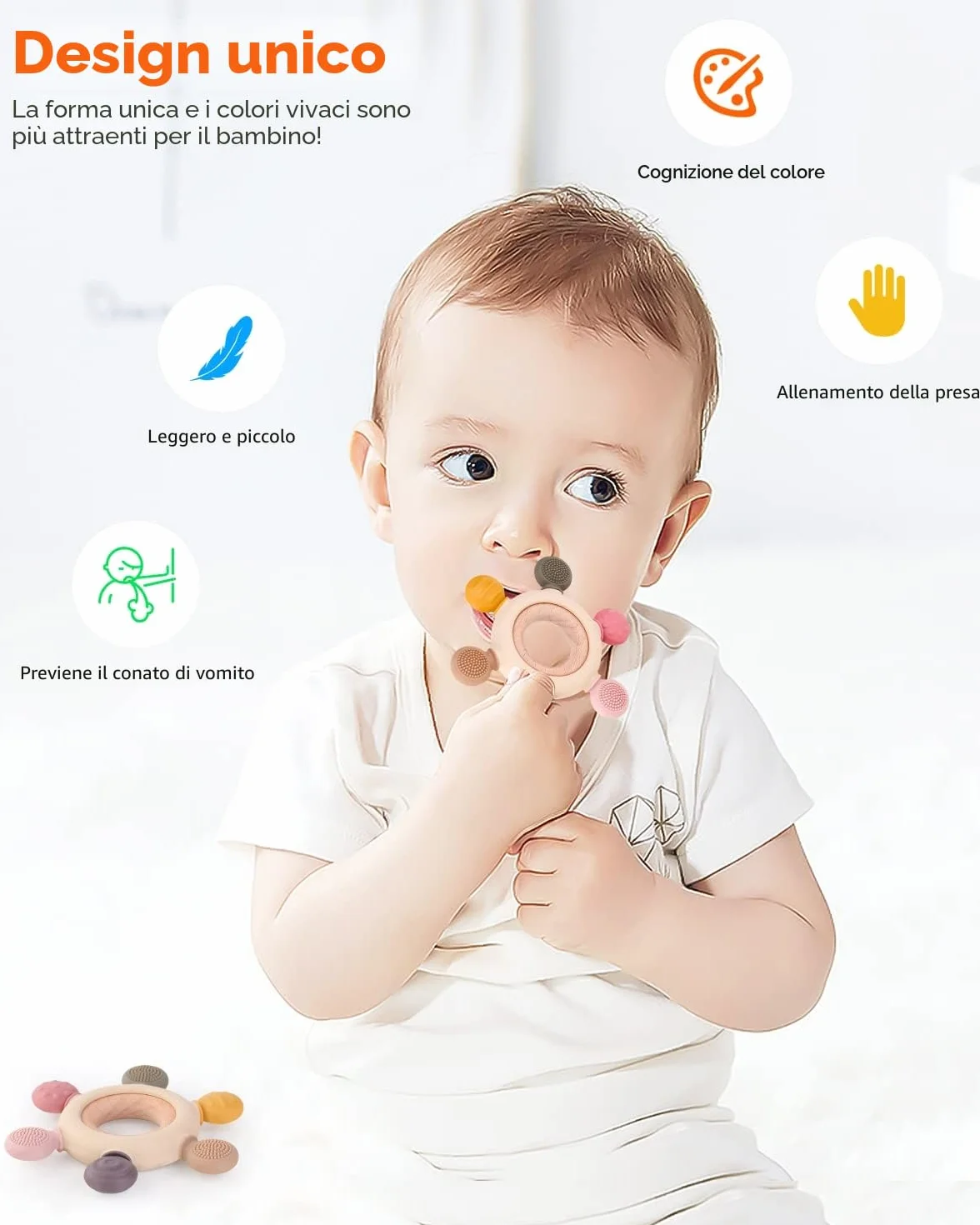 akolik Neonato Dentizione Anello in Silicone Massaggio Gengive Giocattoli Sensoriali 3-12 Mesi Grado Alimentare