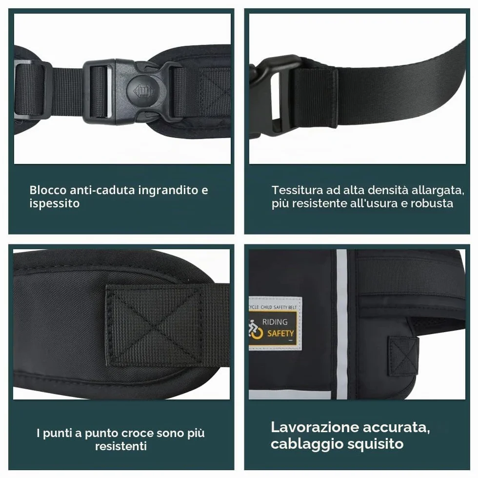 Jolik Cintura Moto Bambini Regolabile con Tasca, Materiale Traspirante Riflettente Nero