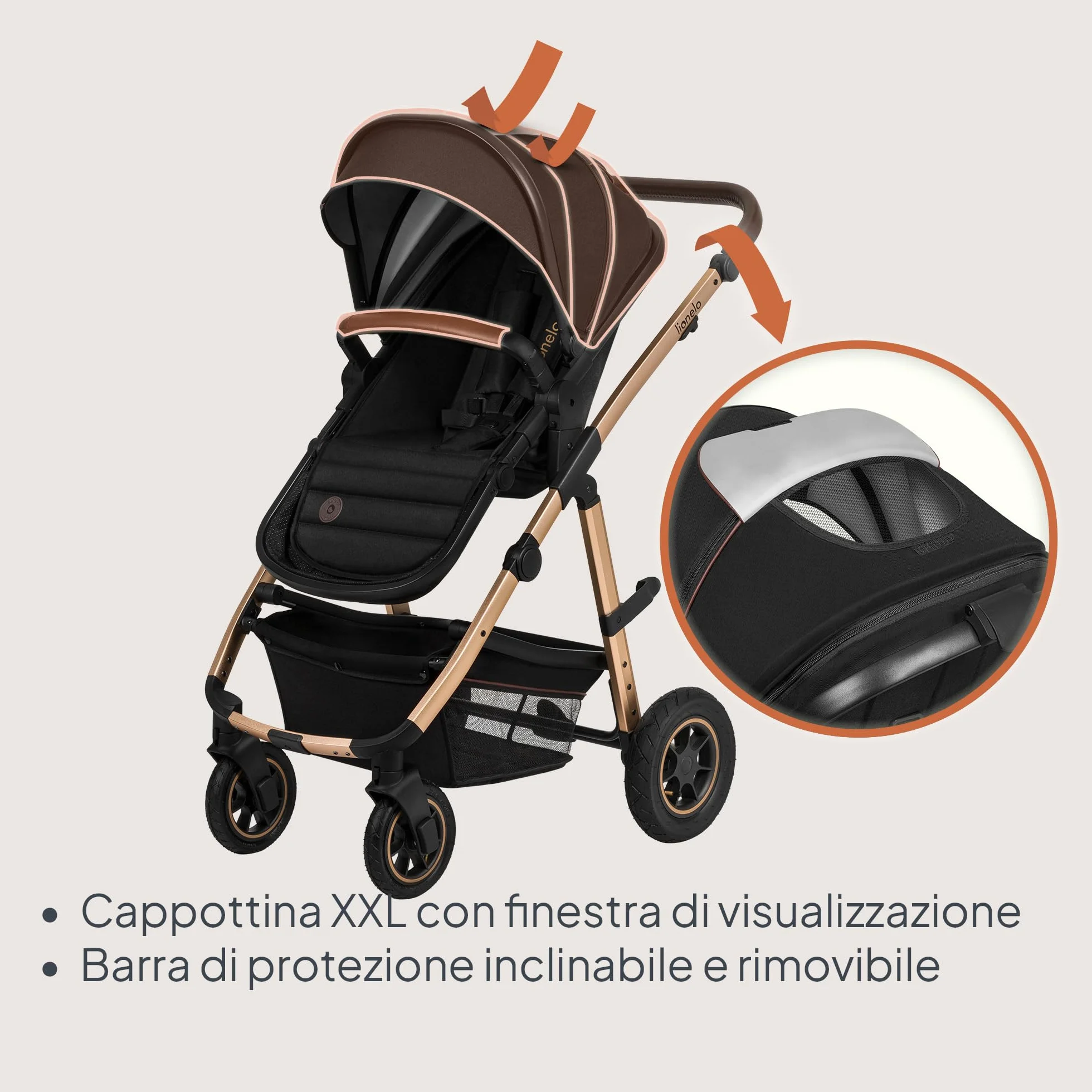 LIONELO Amber Passeggino Trio 3-in-1 0-22 kg Pieghevole Regolabile Ruote Grandi Cappotina XXL