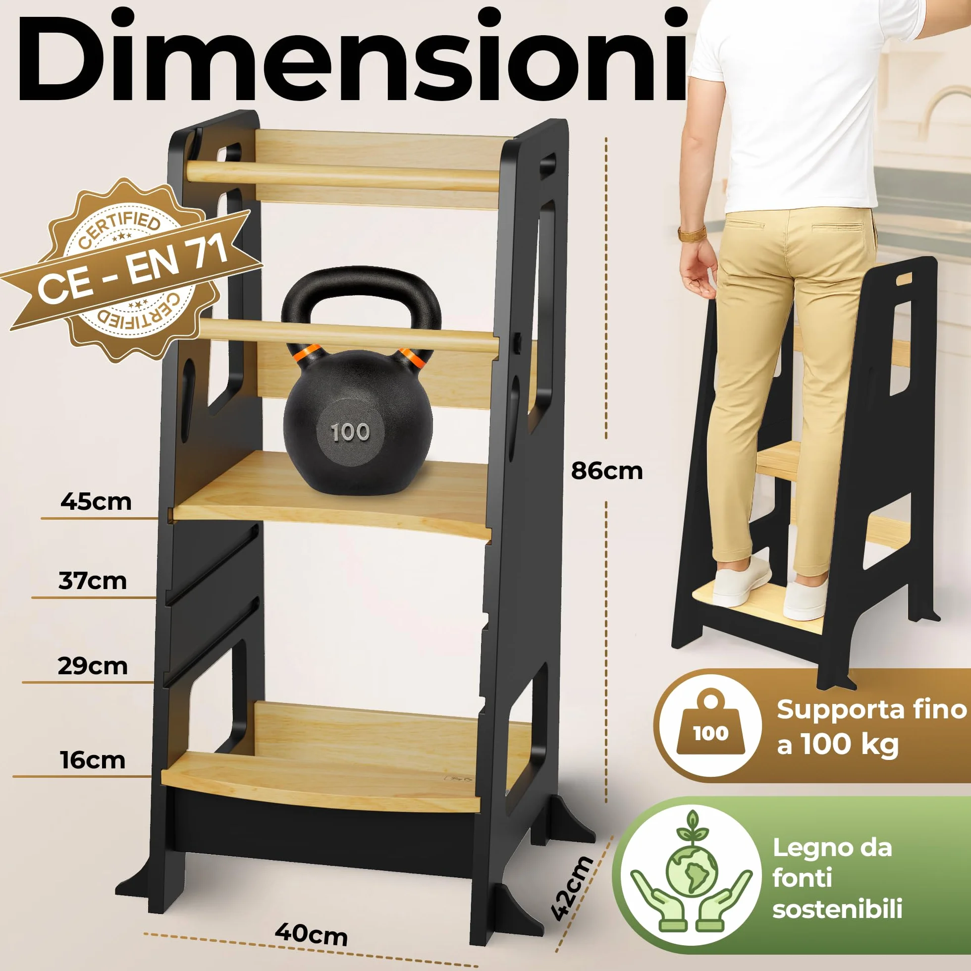 BEY & CO® Wieża Obserwacyjna dla Dzieci - Regulowana 3 poziomy, Antypoślizgowa