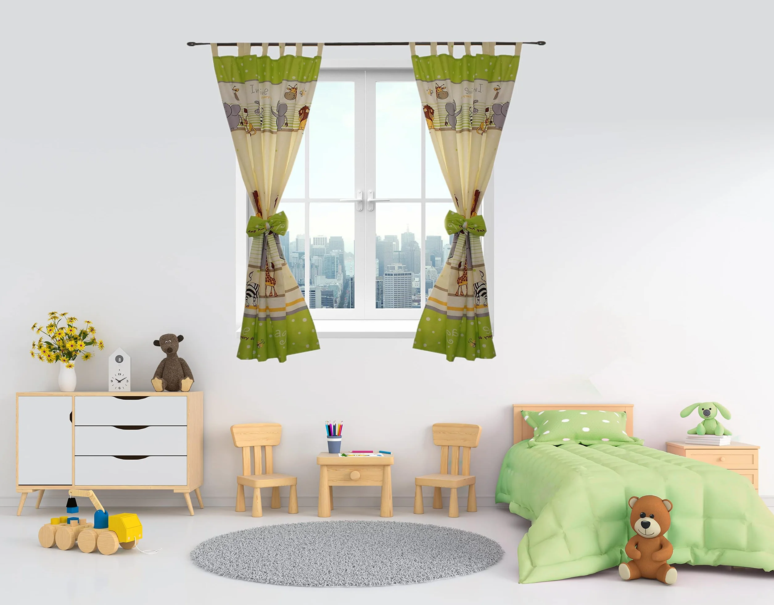 TupTam Tende con Bracciali per Camerette per Bambini 2 pz, Verde, 155x95 cm