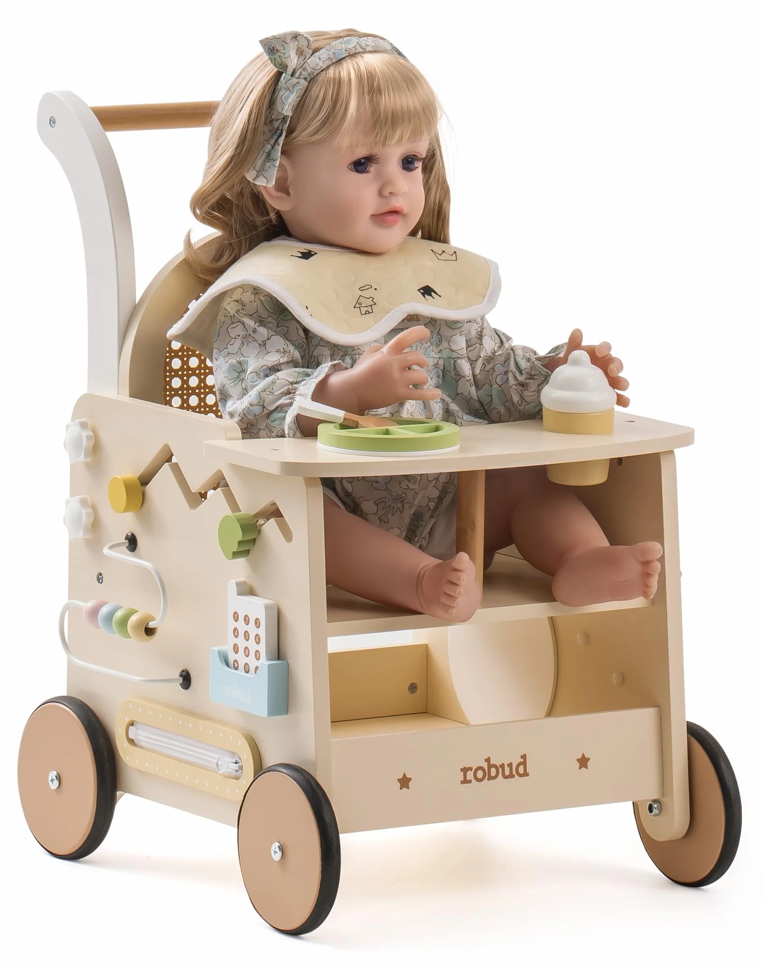 ROBUD Passeggino 2 in 1 con Pedana Montessori Busy Activity Board per Bambini 10 Mesi+