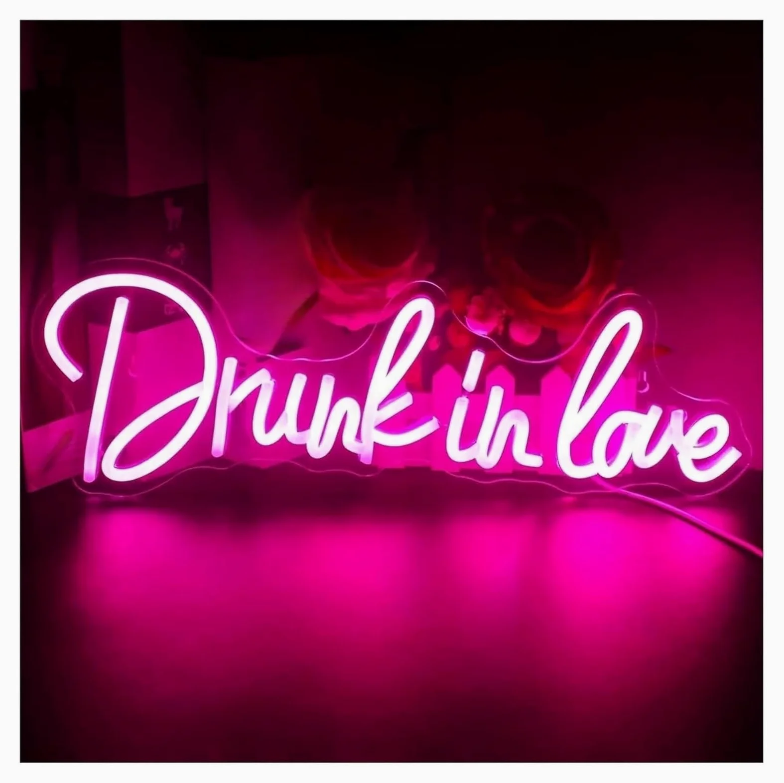Insegna luminosa al neon a LED per rosa con scritta "Drunk In Love", 14 cm x 42