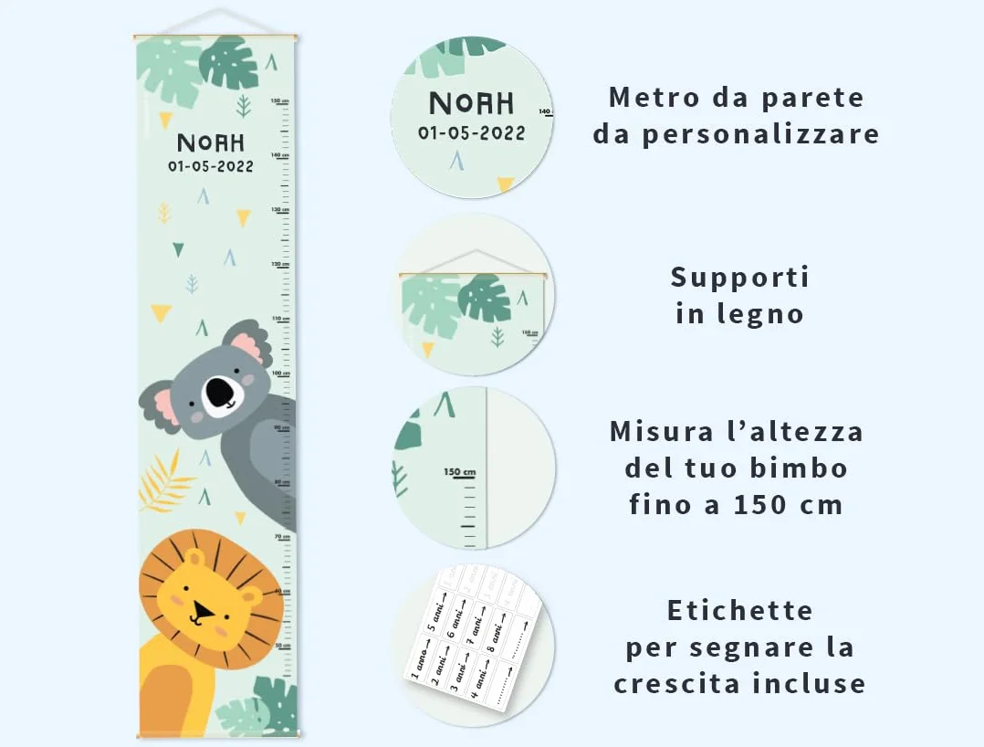 Personalizzato Metro Crescita Bimbi Nome Data Nascita 129x28 cm Stellasticker