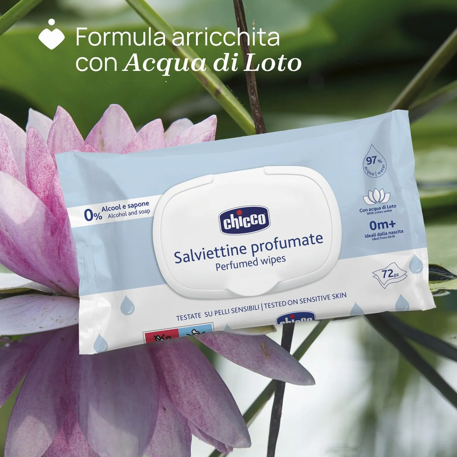 Chicco Salviette multiuso per neonati senza alcool, profumate per pelli sensibili, 864 salviette, 12 confezioni da 72